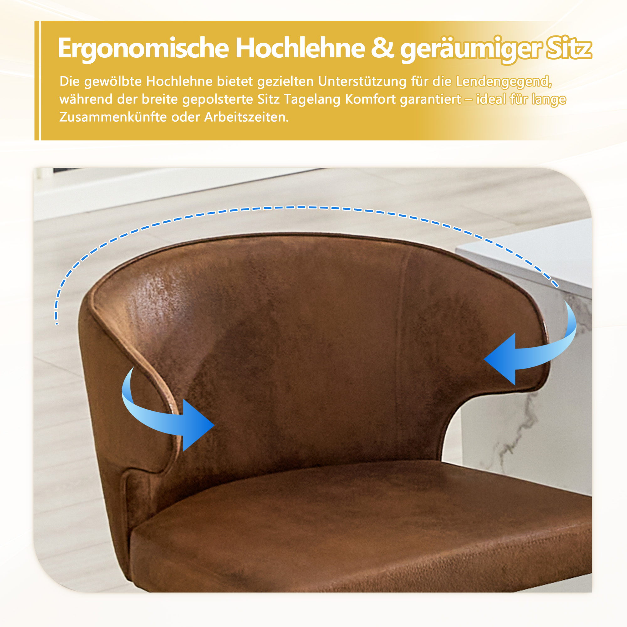 Tabouret de bar, lot de 2, rotation à 360°, hauteur réglable, 49,7 x 45 x 110 cm, tissu, marron - vue 5