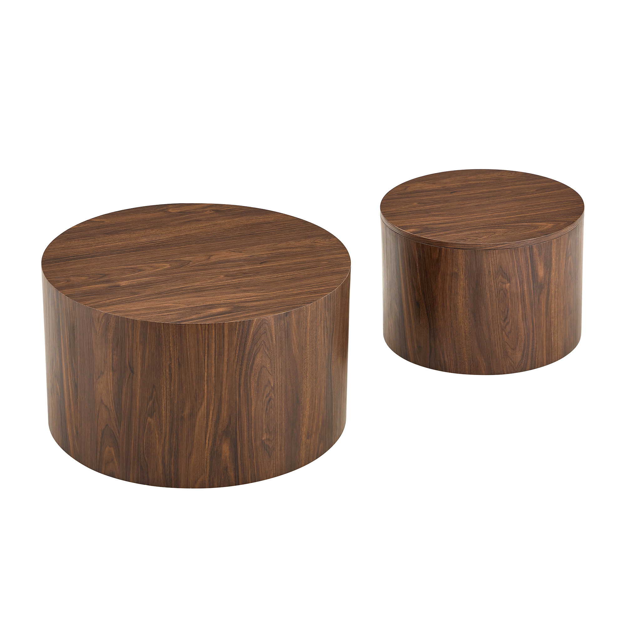 Lot de 2 tables basses gigognes, tables d’appoint Ø 62,8 cm, MDF, Effet noyer