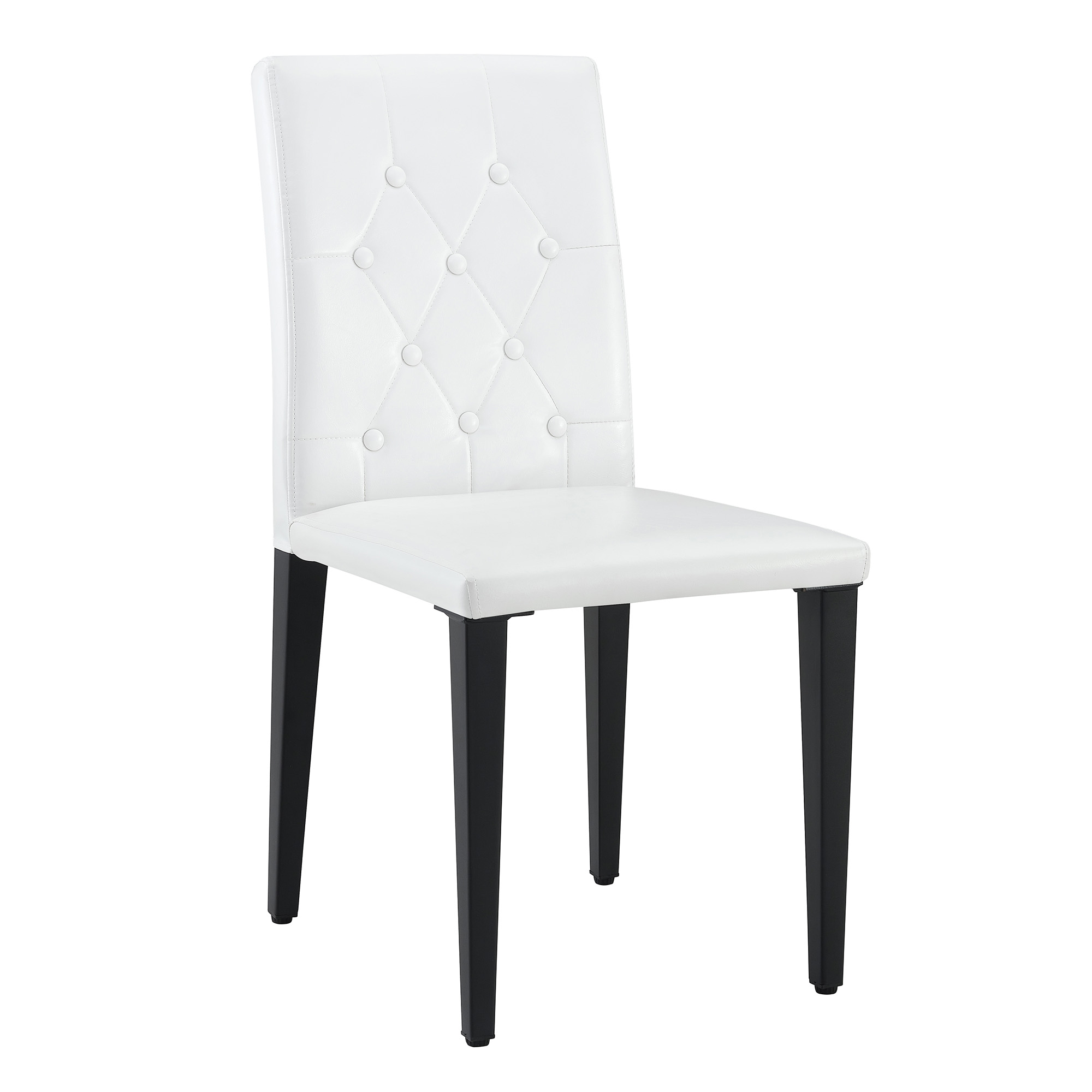 Chaise de salle à manger PU blanc, mousse 5 cm, dossier losange capitonné, pieds métal noir mat, assise 42×43 cm, pour salle à manger, design européen classique, confort durable, style luxueux, stabilité, facile entretien - image 16