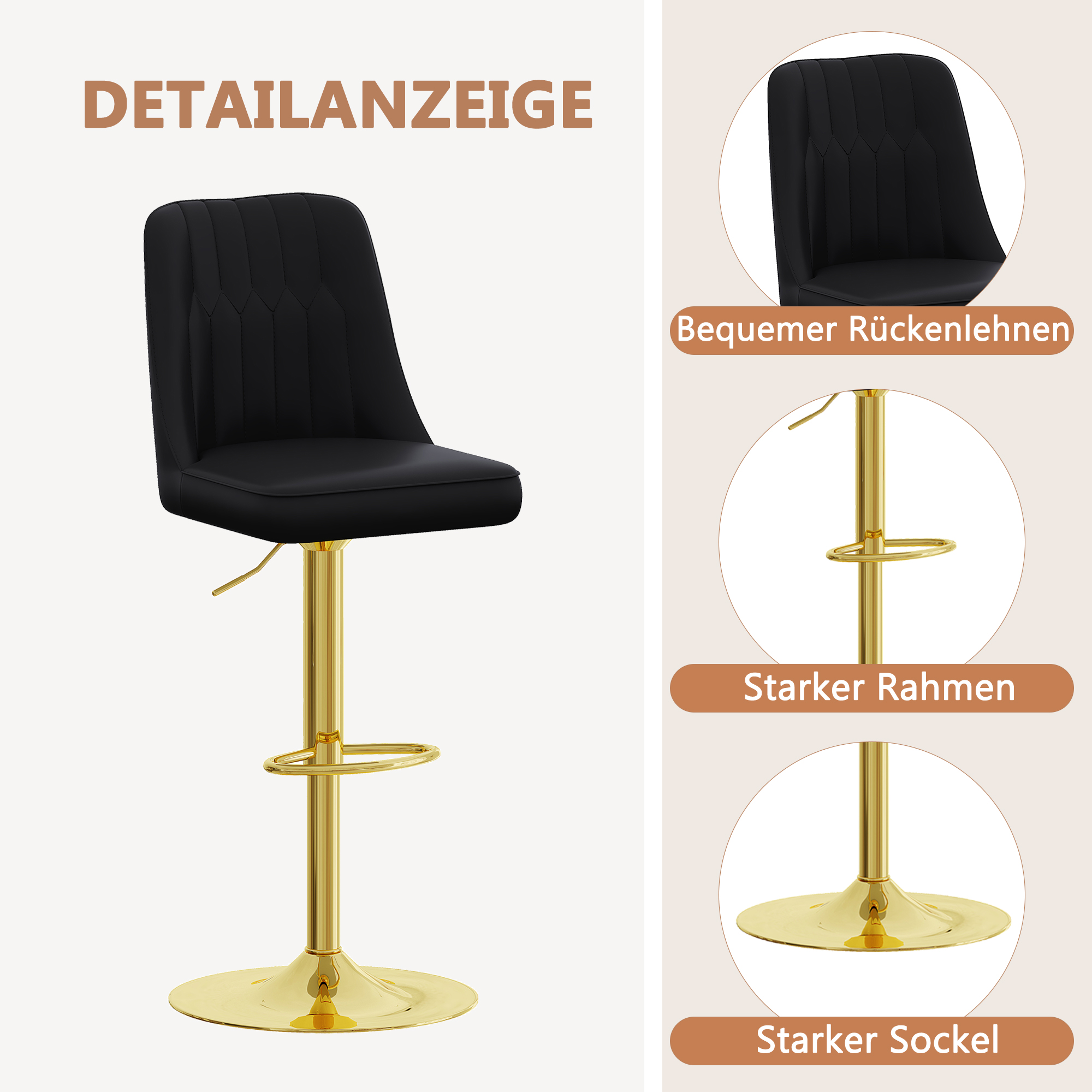 Tabouret de bar pivotant 360° réglable en hauteur - image 1