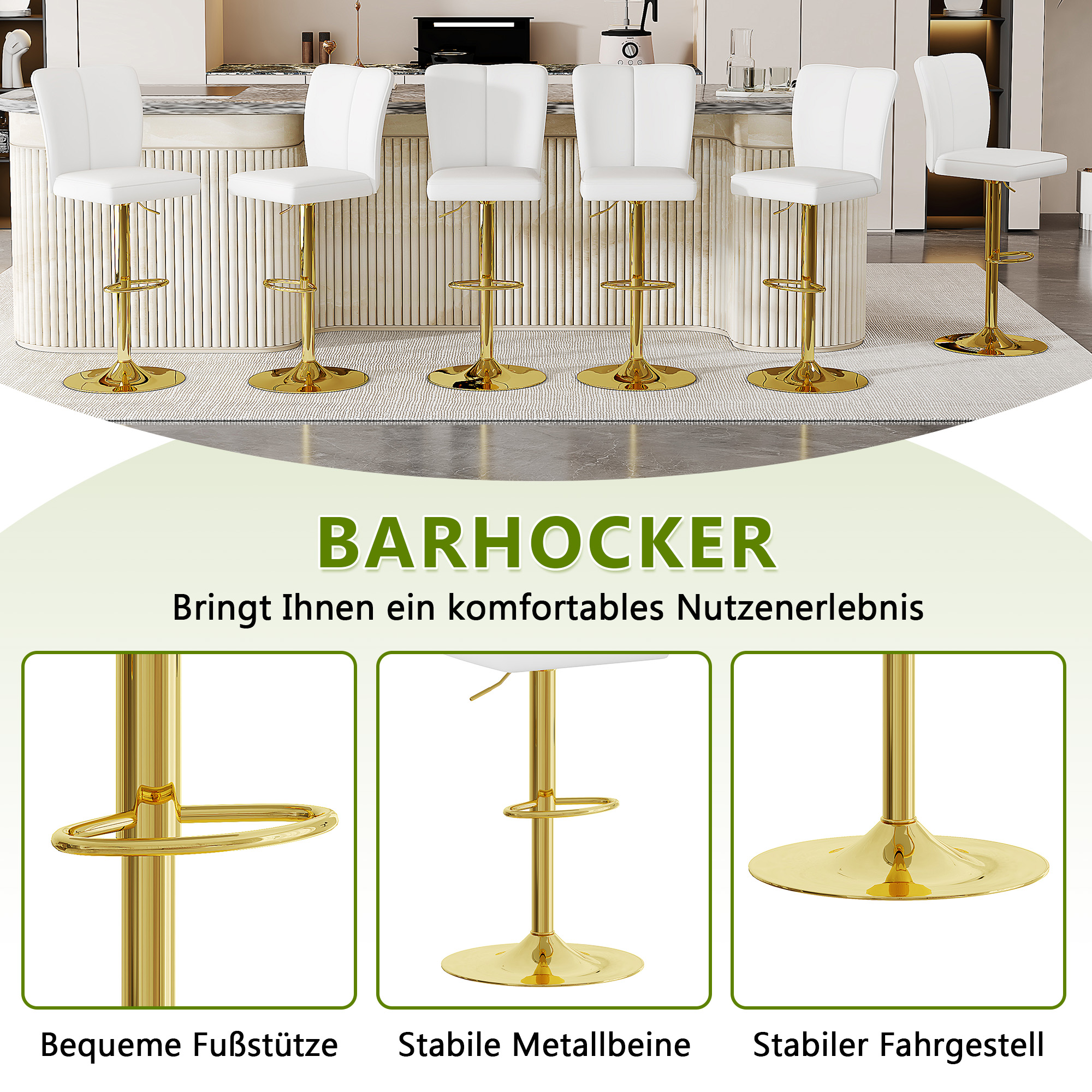 Tabouret de bar pivotant 360° réglable en hauteur - image 2