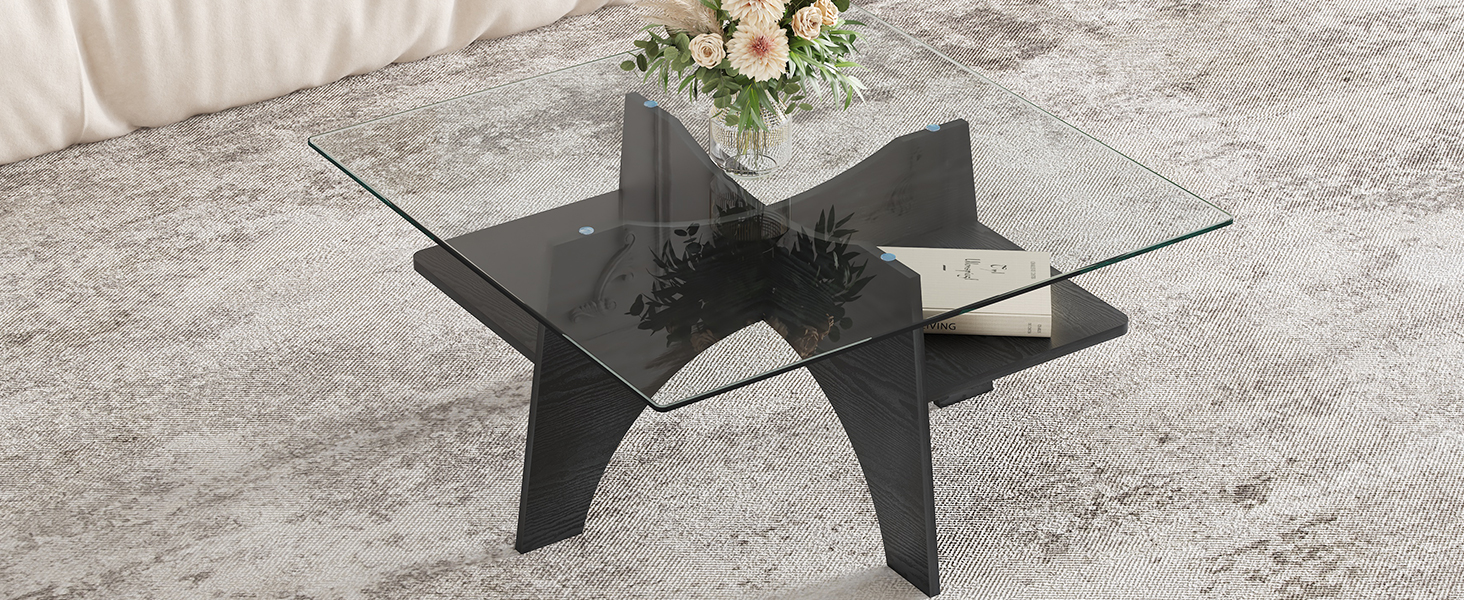 Table basse carrée 80 cm en verre de sécurité avec - image 7