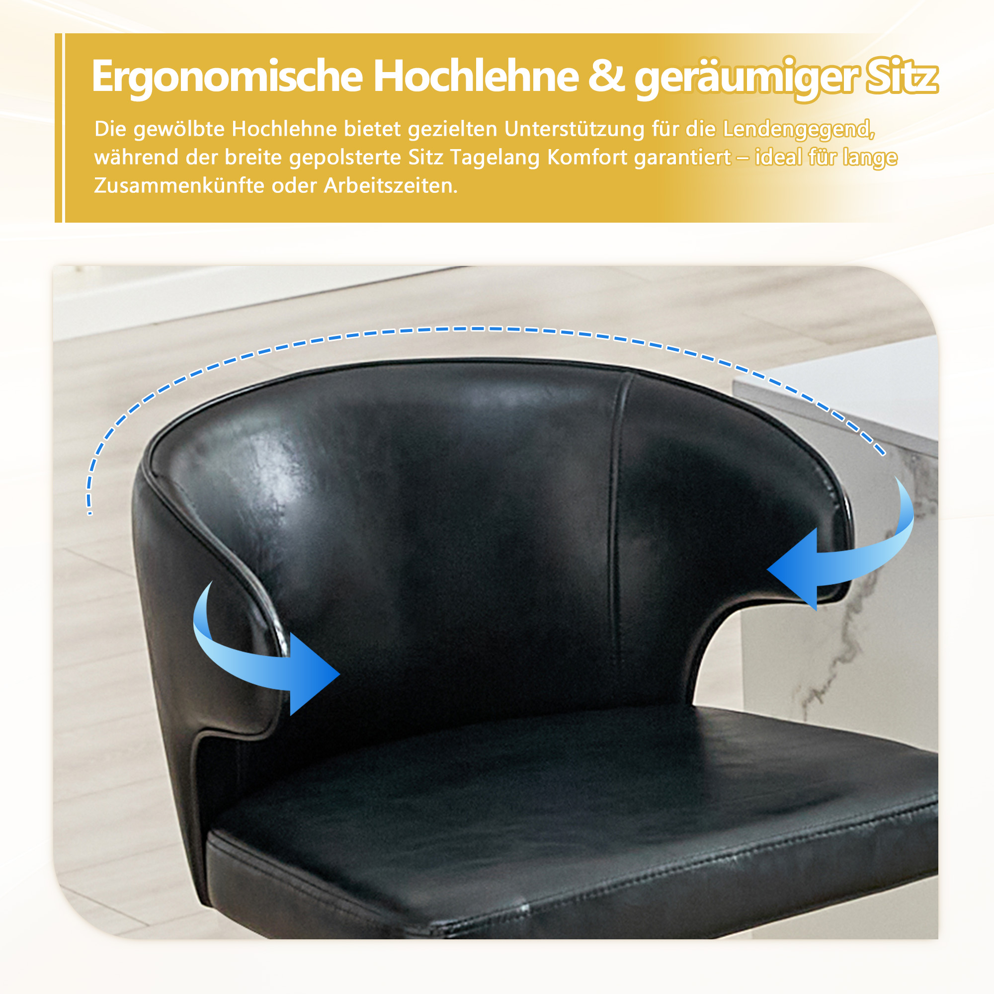 Tabouret de bar, lot de 2, rotation à 360°, hauteur réglable, 49,7 x 45 x 110 cm, PU, noir - vue 5