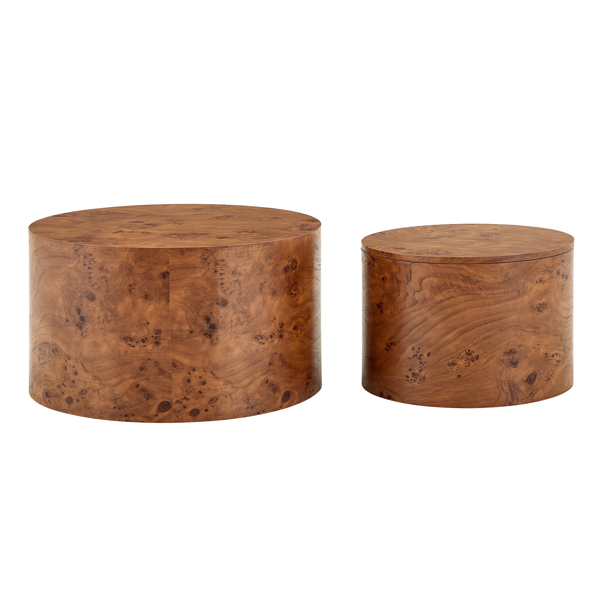 Lot de 2 tables basses gigognes, tables d’appoint Ø 62,8 cm, MDF, Marron