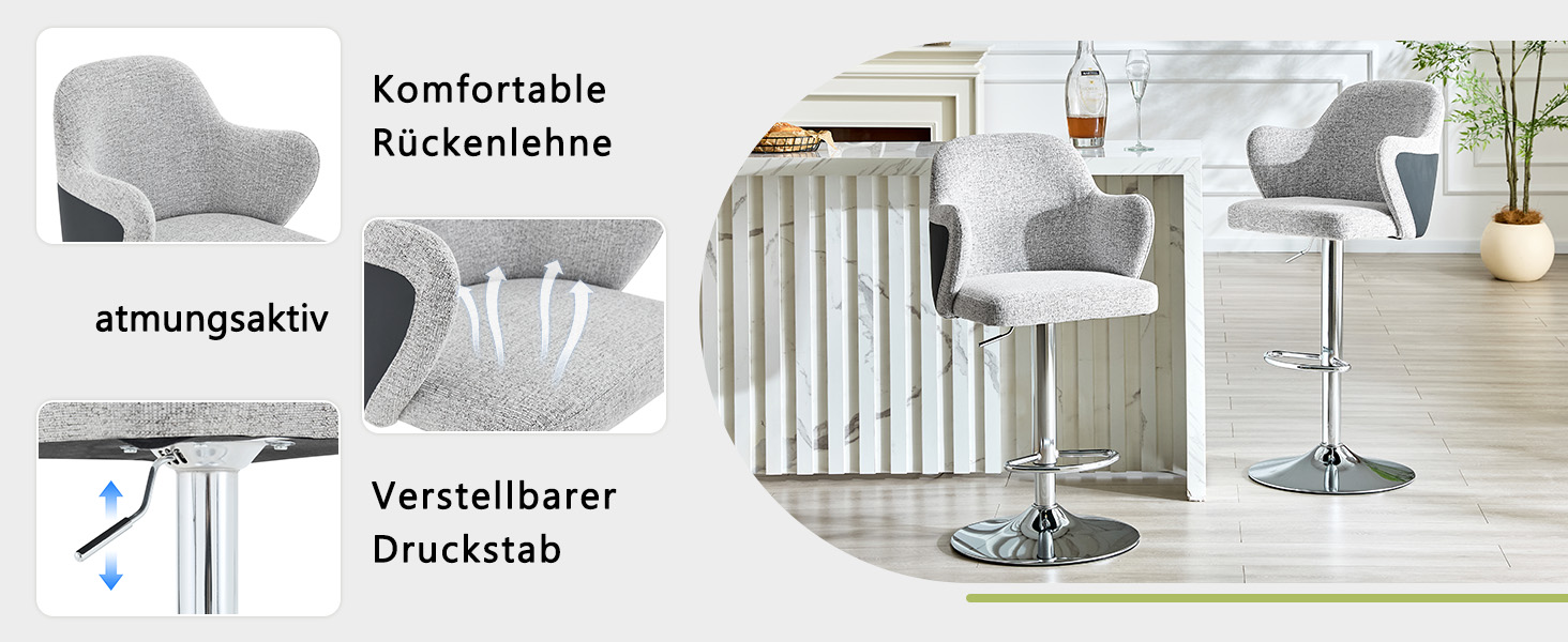Lot de 2 tabourets de bar pivotants 360° en tissu - image 6