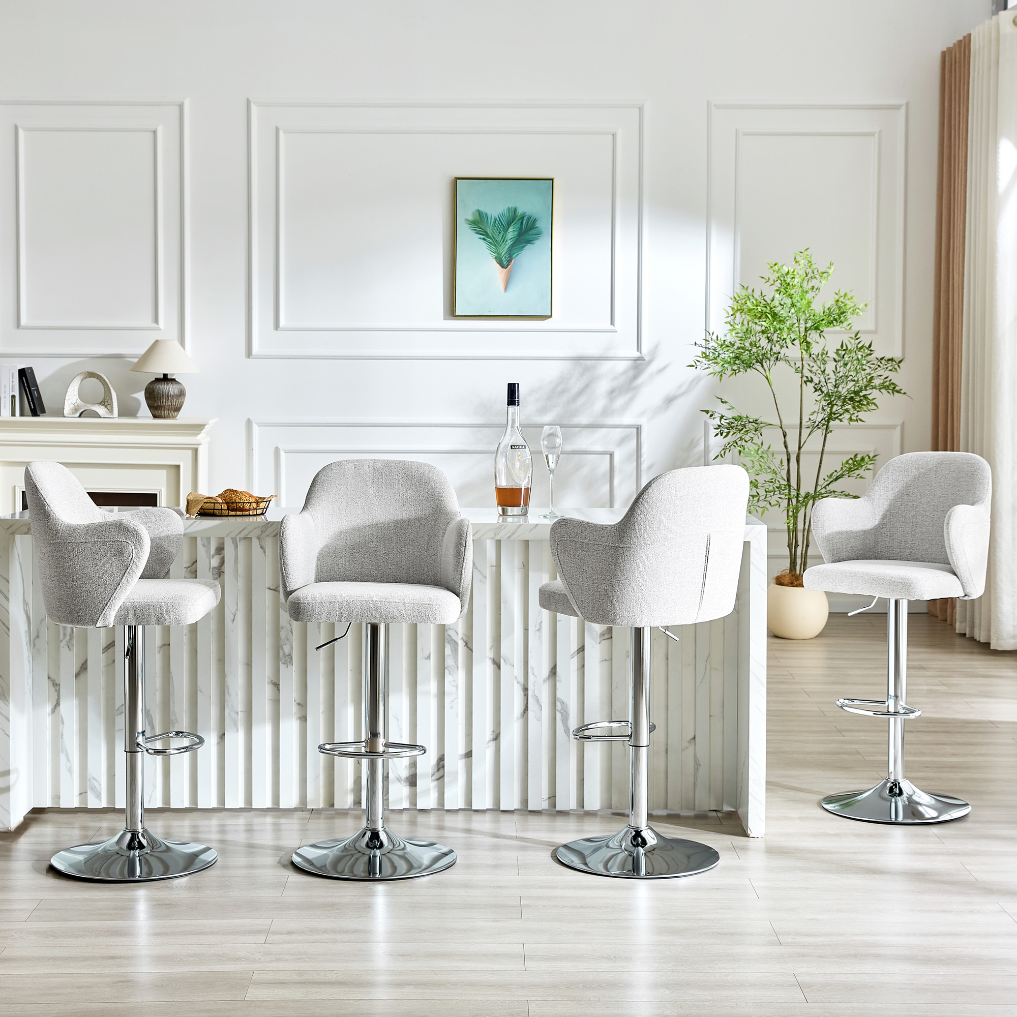 Lot de 2 tabourets de bar pivotants 360° en tissu - image 8
