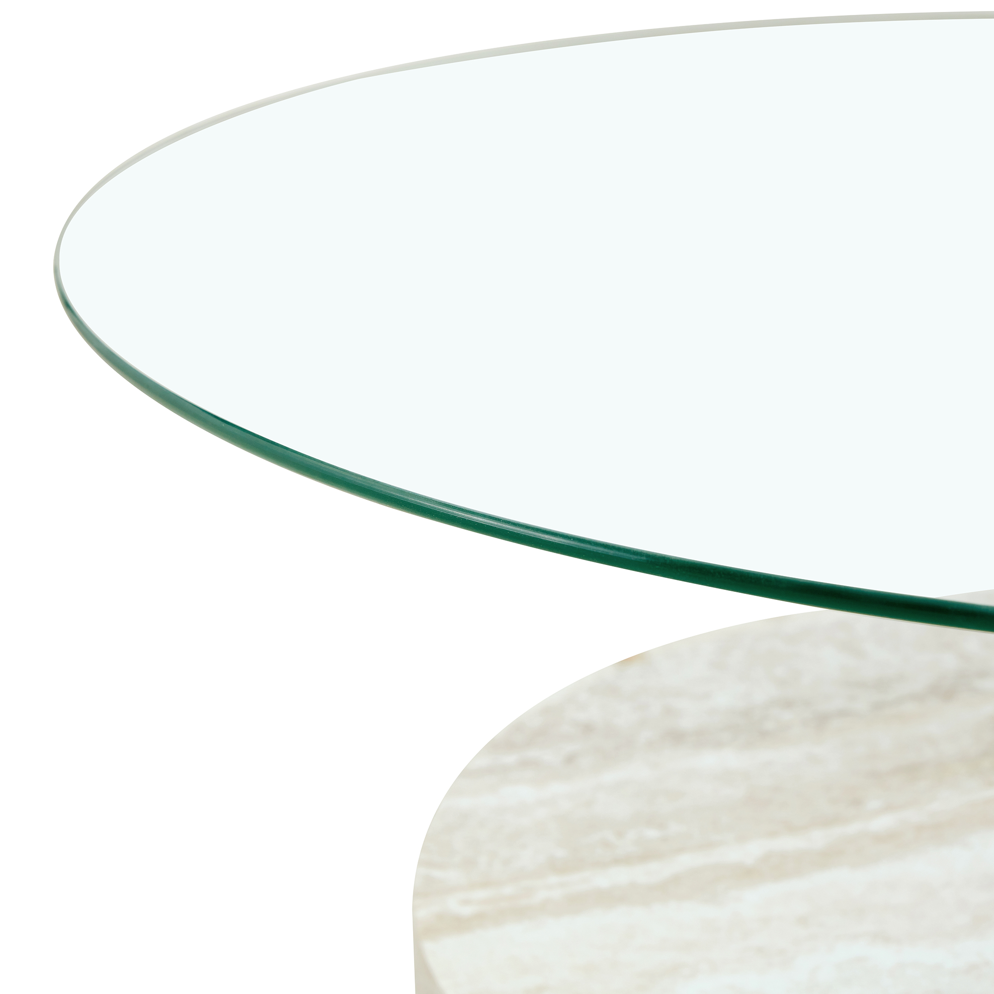 Table basse ronde, table de salon 90 x 70 x 44 cm, MDF et verre trempé, Gris clair, effet noyer