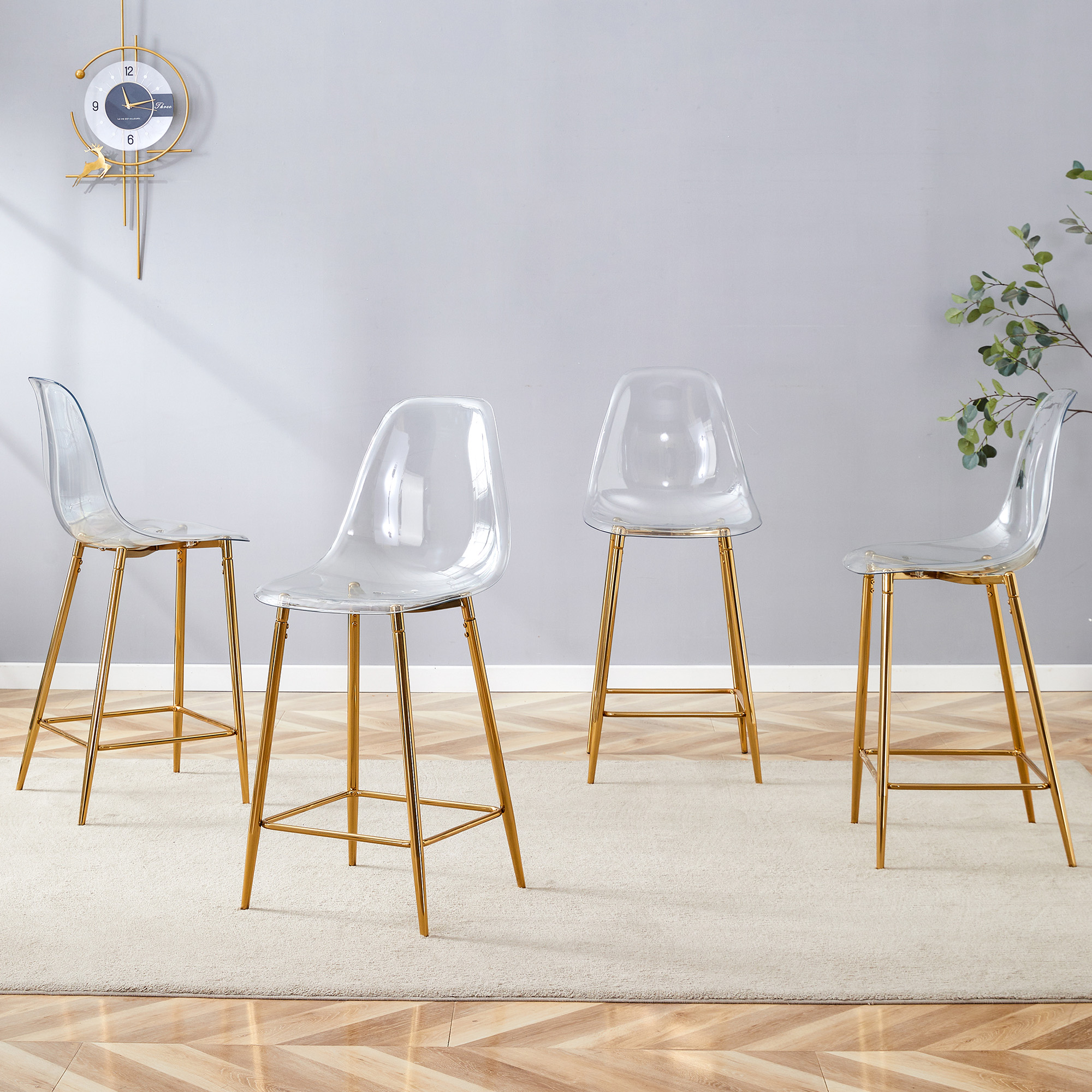 Tabouret de bar, lot de 4, 51 x 45 x 102 cm, métal, transparent - vue 3