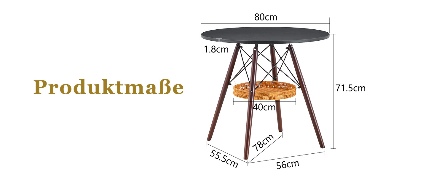 Table à manger ronde 80 cm de diamètre en MDF noir - image 8