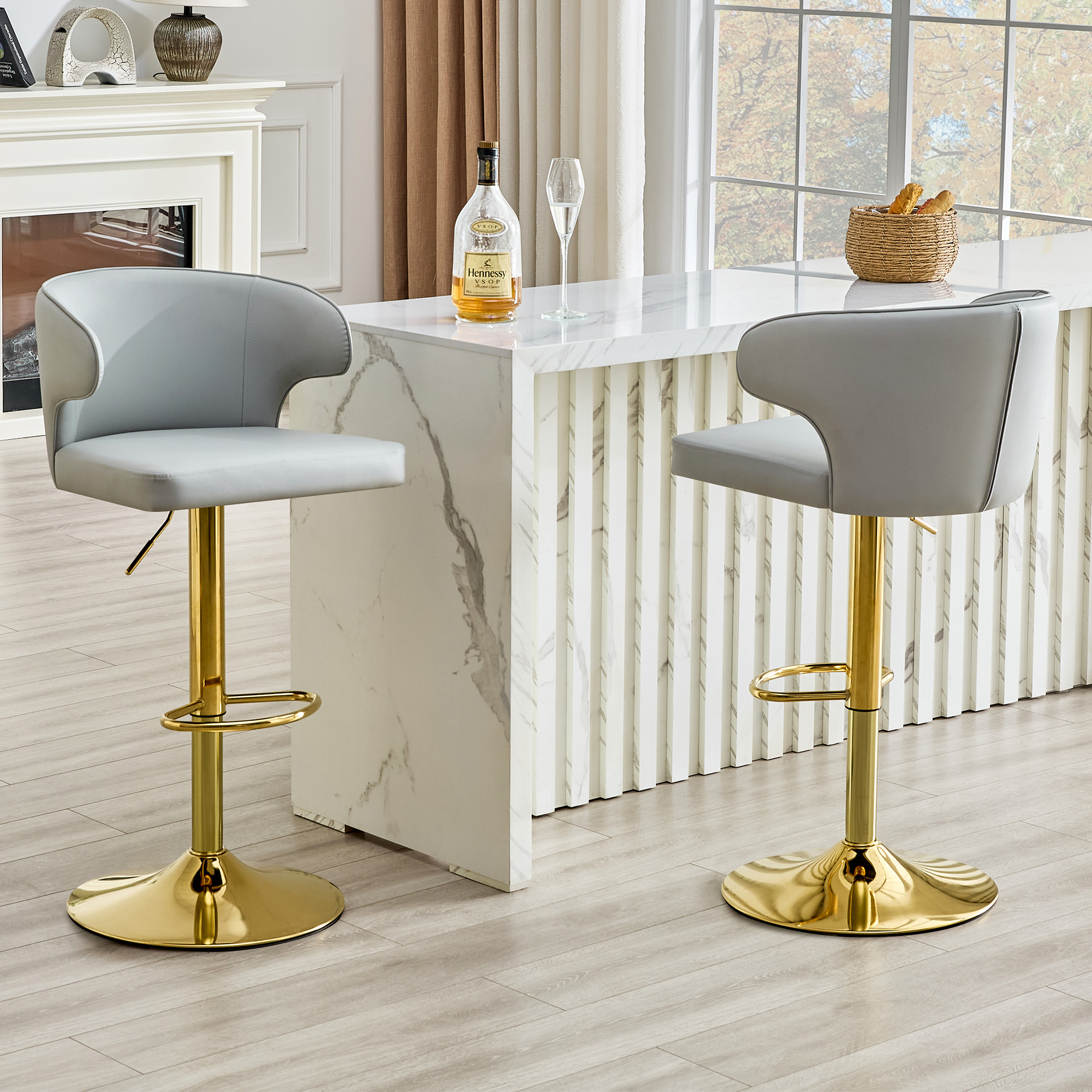 Tabouret de bar, lot de 2, rotation à 360°, hauteur réglable, 49,7 x 45 x 110 cm, PU, gris - vue 2