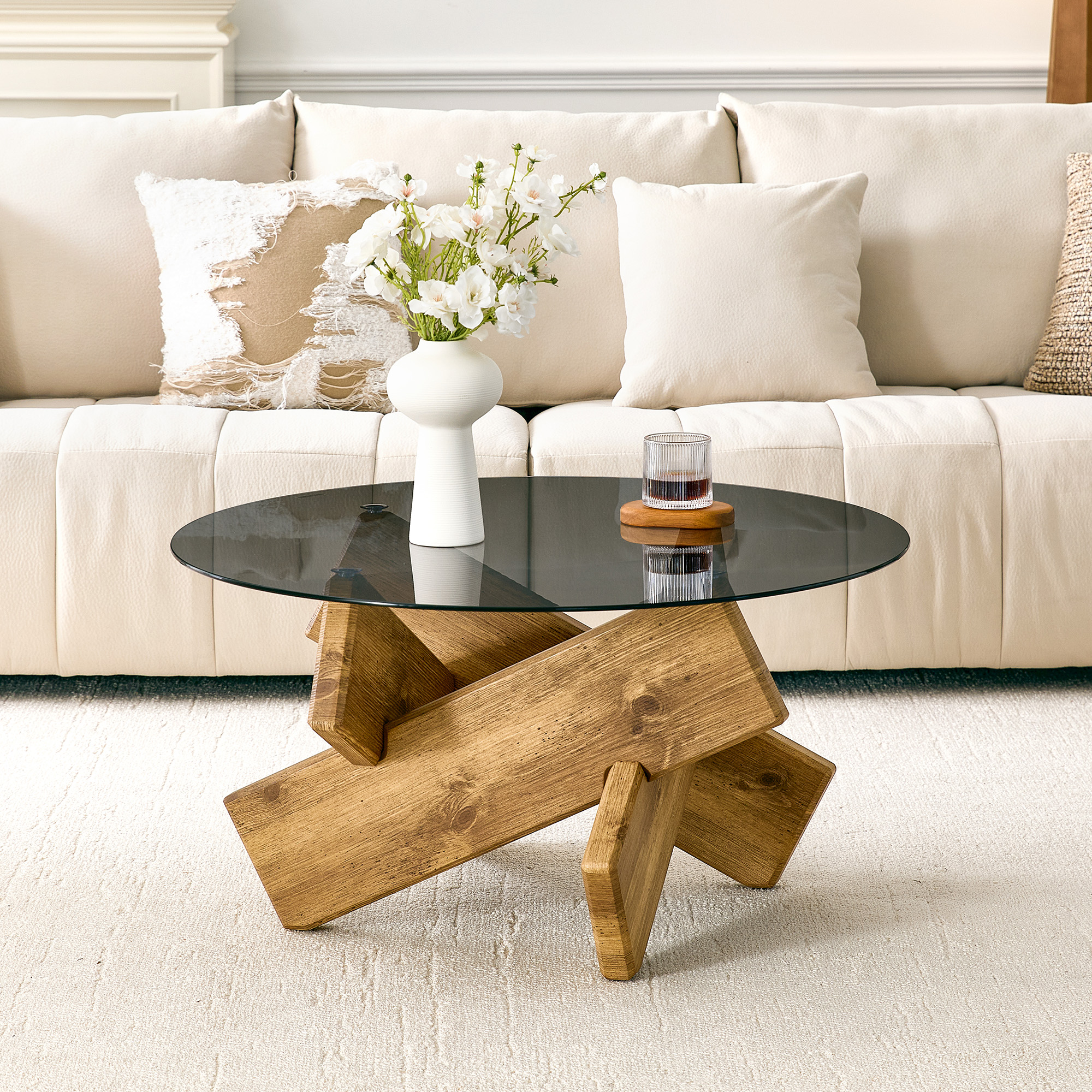 Table basse ronde moderne en verre trempé avec sou - image 3