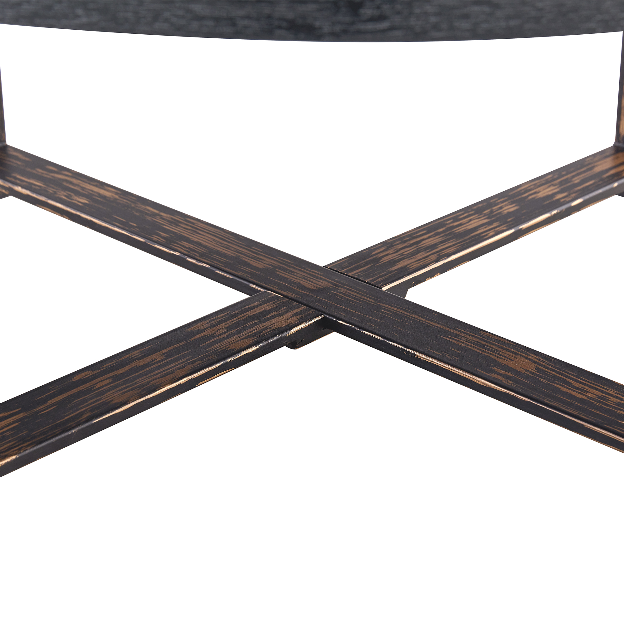 Table basse ronde Ø68 cm, MDF 10 cm imitation bois noir, pieds métal croix bronze antique, hauteur 36 cm, pour salon, design vintage industriel, stabilité, style élégant, facile entretien, décoration - image 15