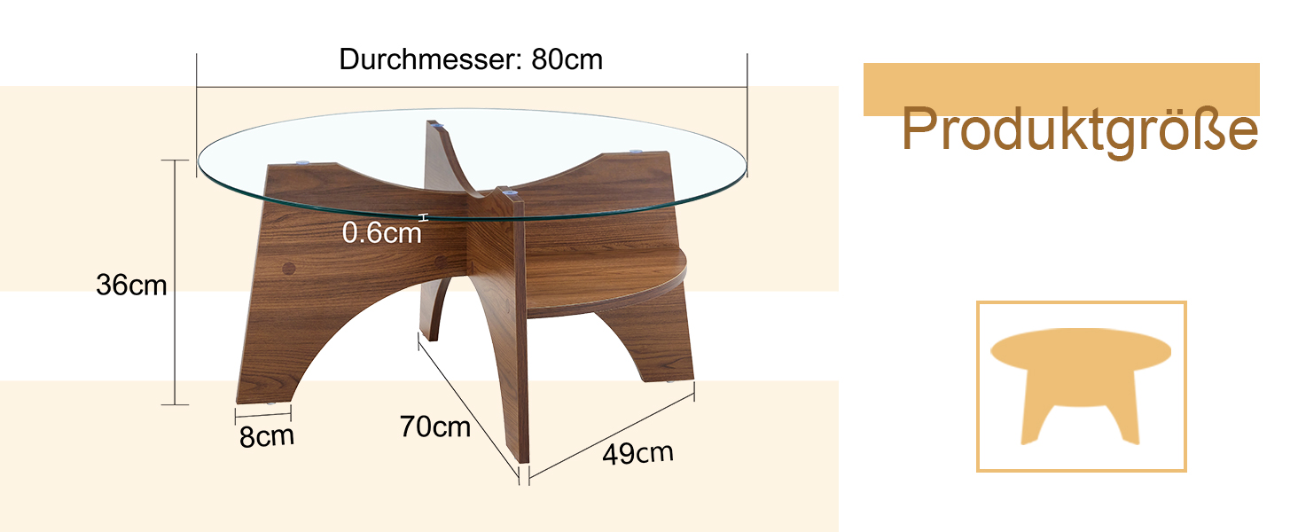 Table basse ronde 80 cm en verre de sécurité avec - image 3