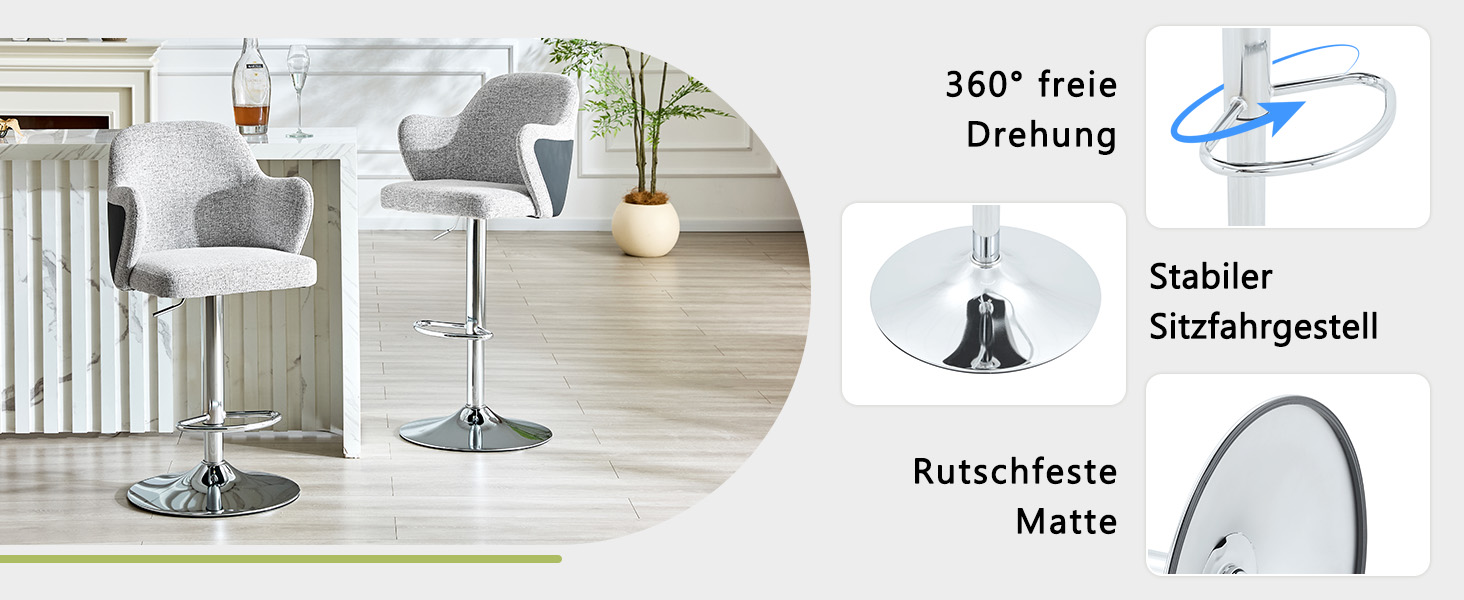 Lot de 2 tabourets de bar pivotants 360° en tissu - image 7