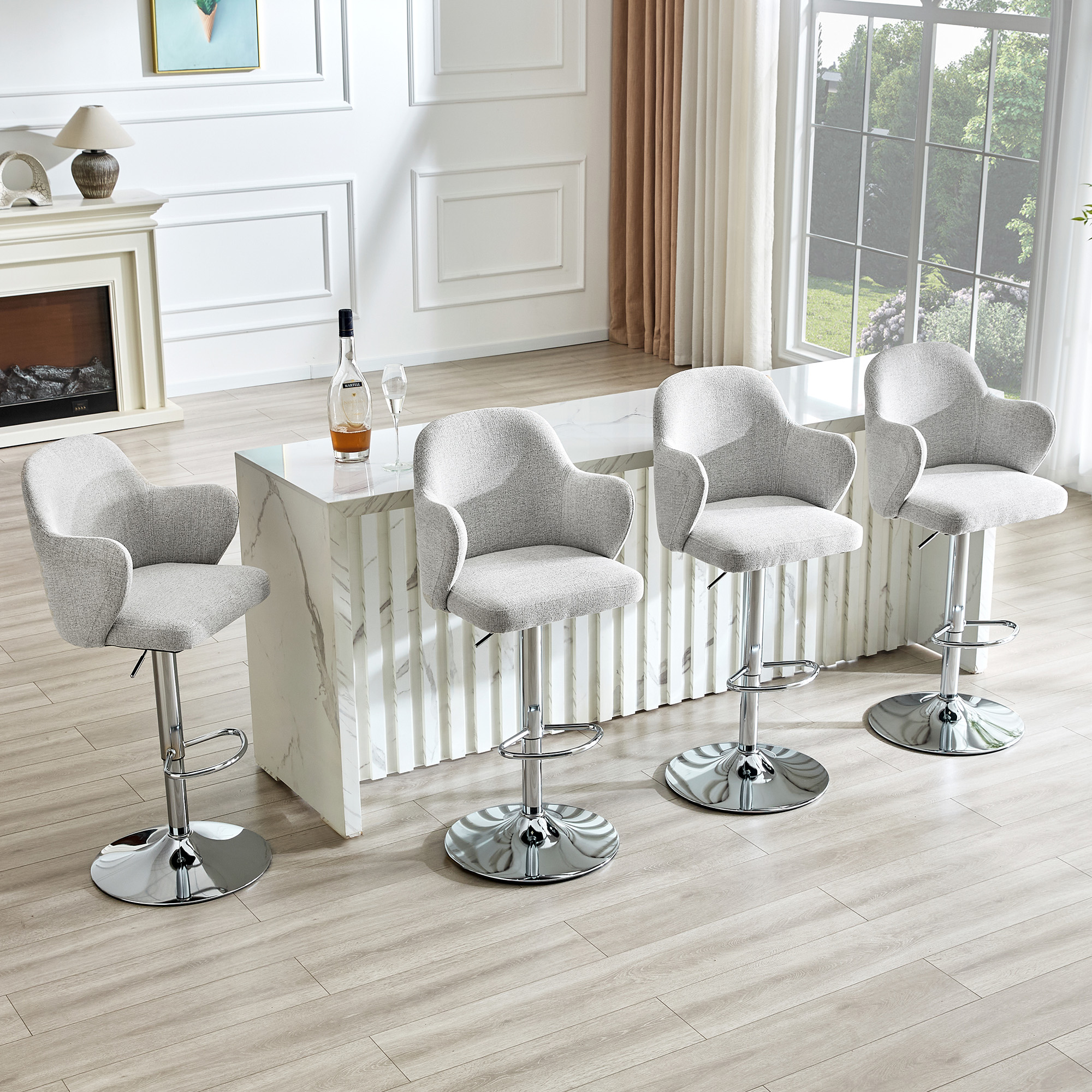 Lot de 2 tabourets de bar pivotants 360° en tissu - image 10