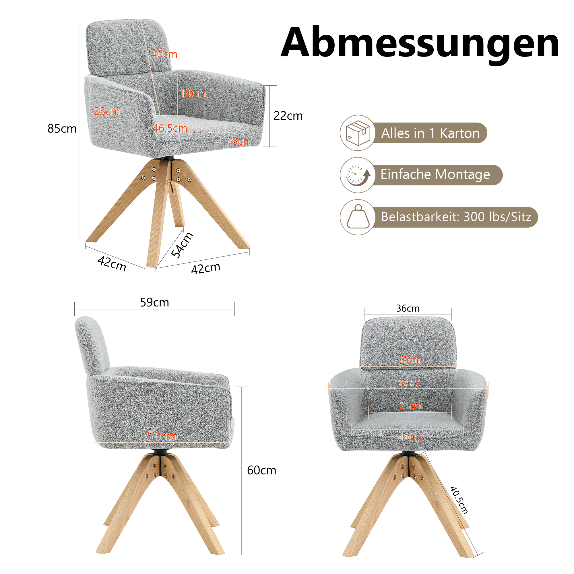 Dimensions du chaise de salle à manger
