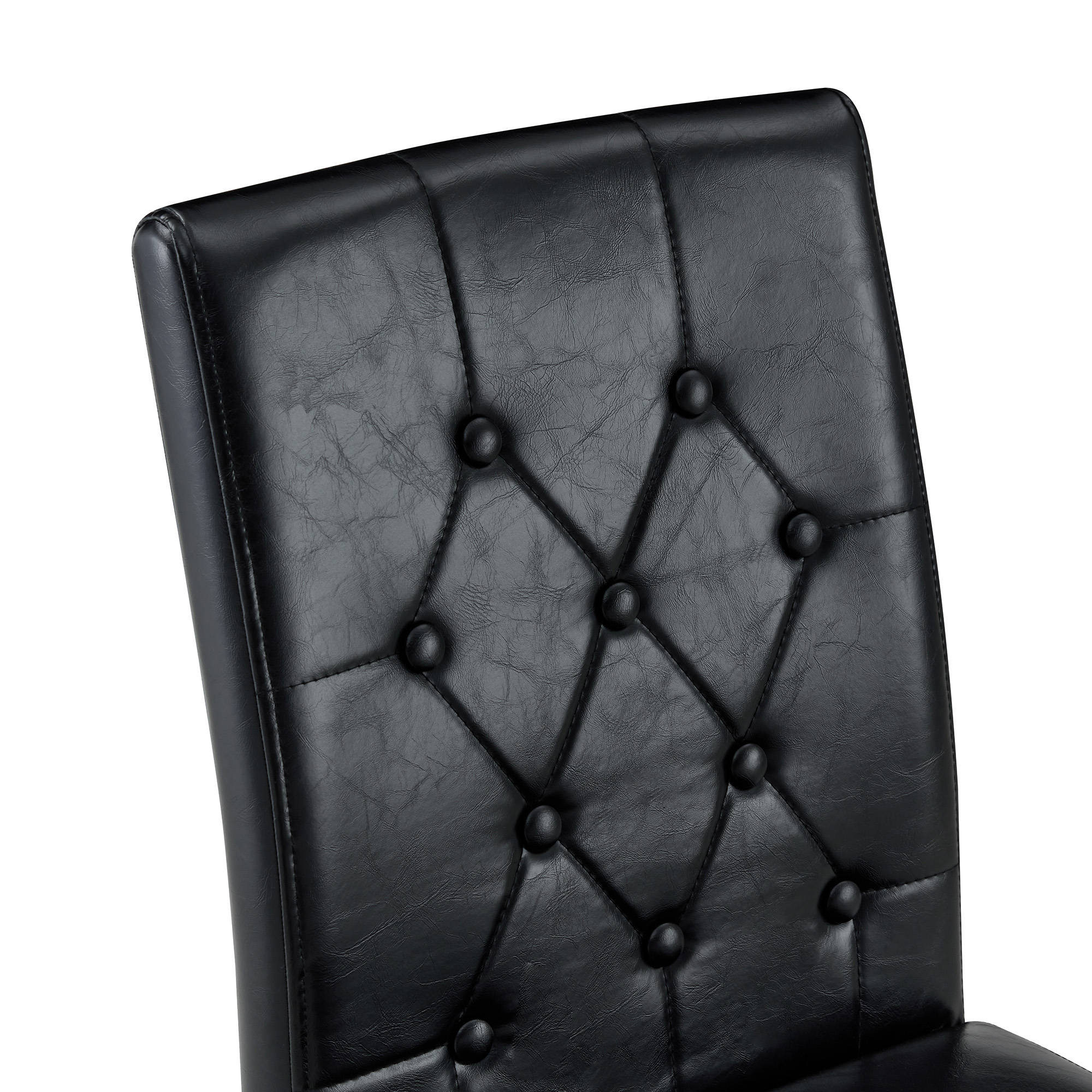 Chaise de salle à manger PU noir avec dossier losange capitonné, mousse 5 cm, assise 42×43 cm, pieds métal doré brillant, pour salle à manger, design européen classique, confort durable, style luxueux, stabilité - image 14