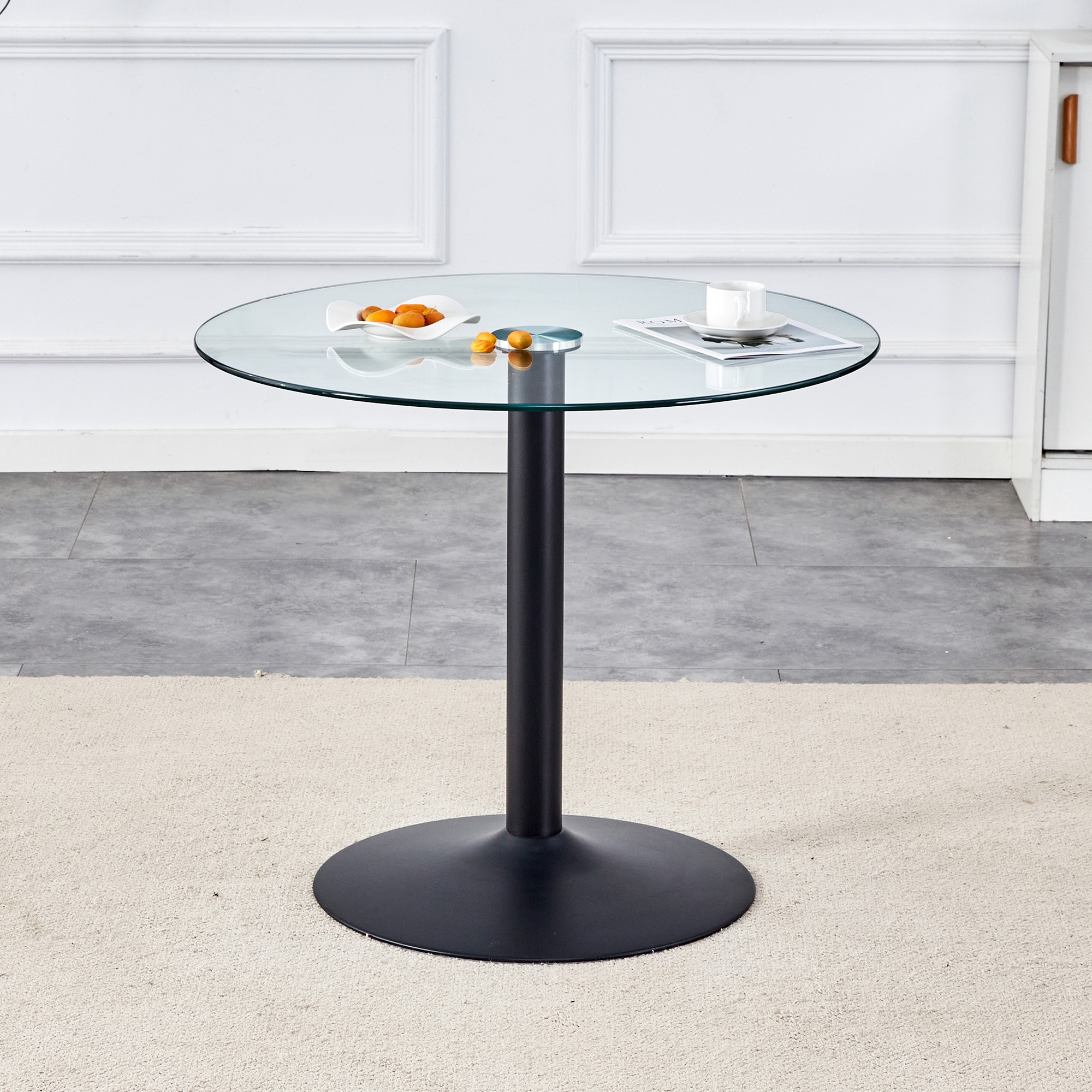 Table à manger, éléments en verre, 85 x 85 x 76 cm, métal et verre, transparent - vue 1