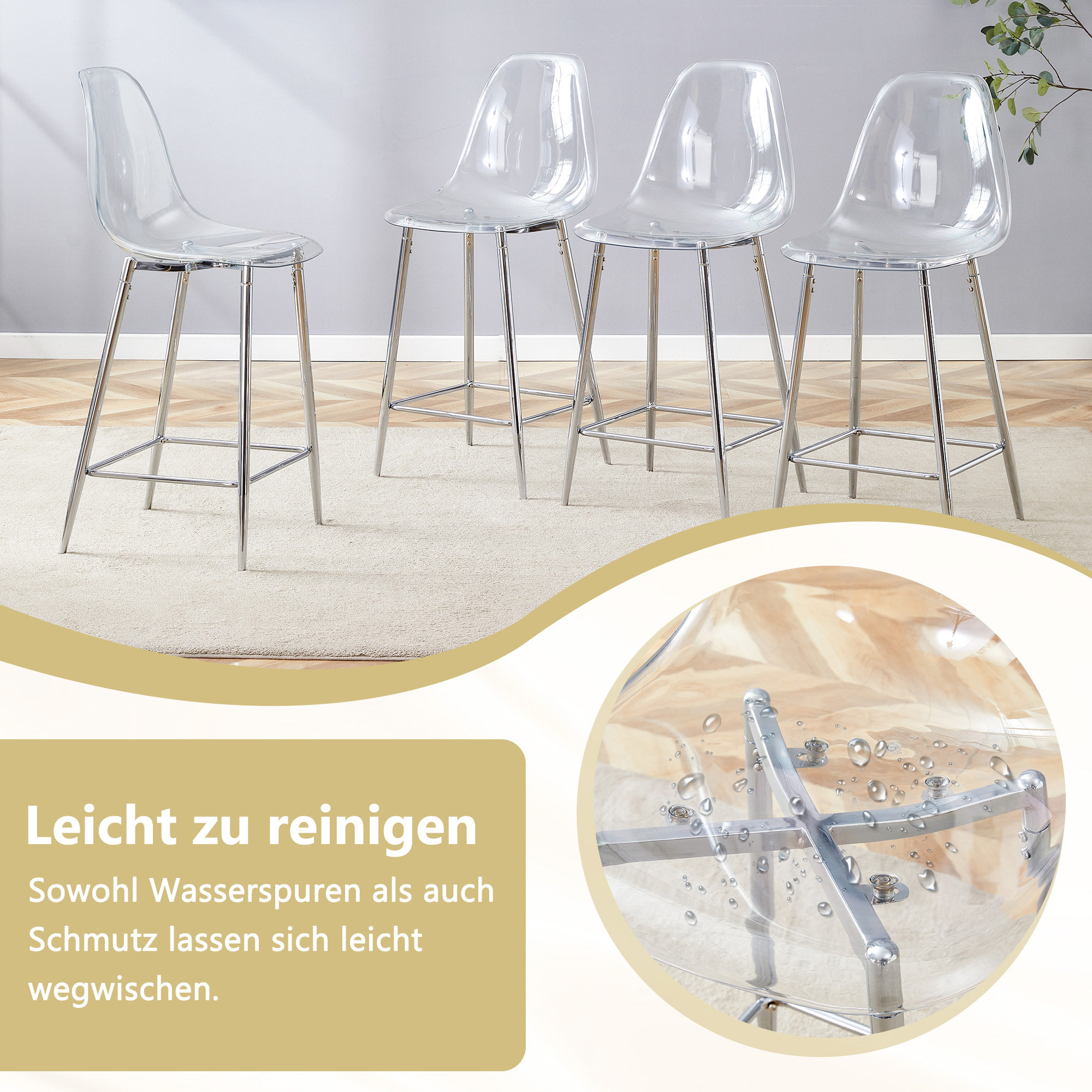 Tabouret de bar, lot de 2, 51 x 45 x 102 cm, métal, transparent - vue 7