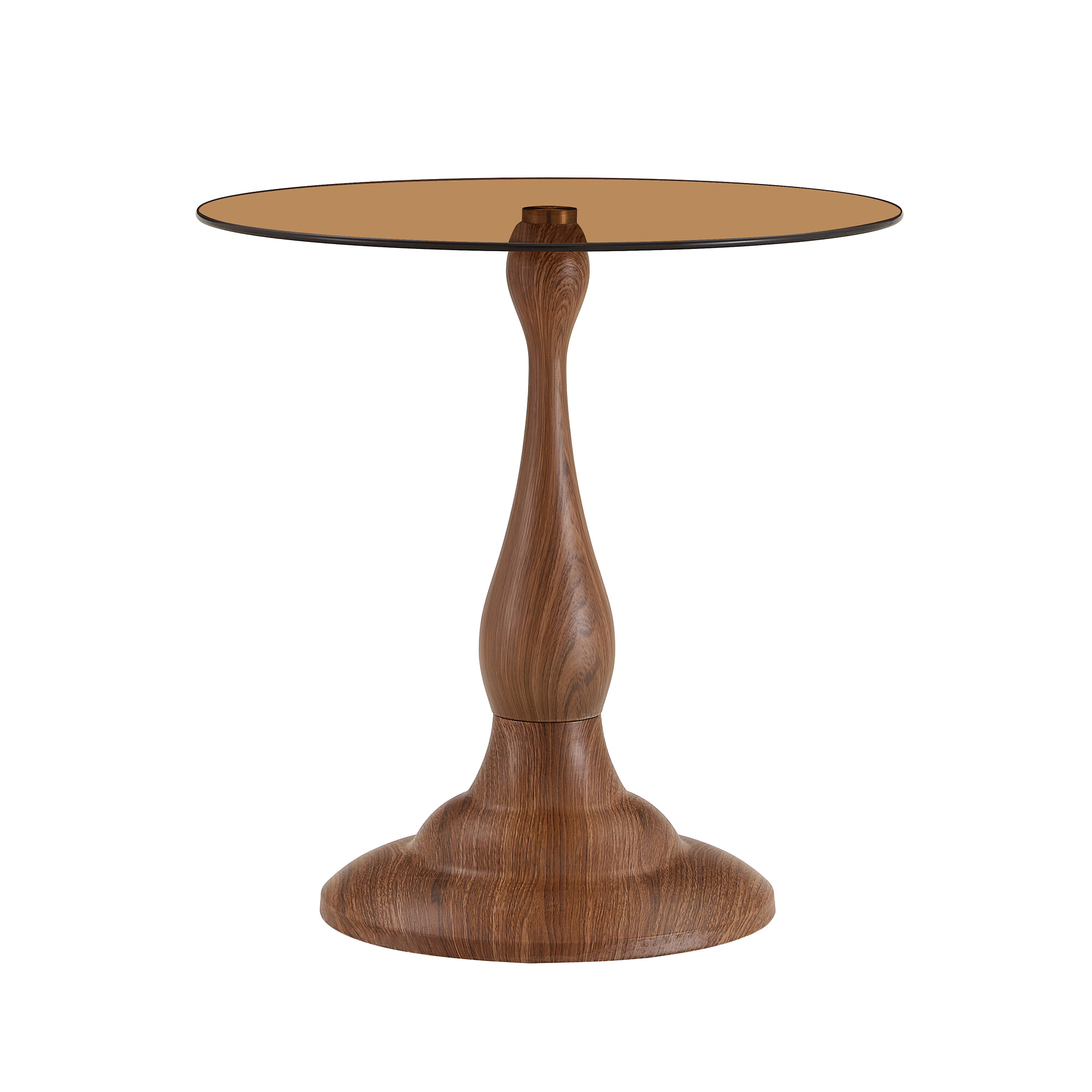 Table d’appoint ronde, table basse Ø 50 cm, verre trempé et métal, Marron