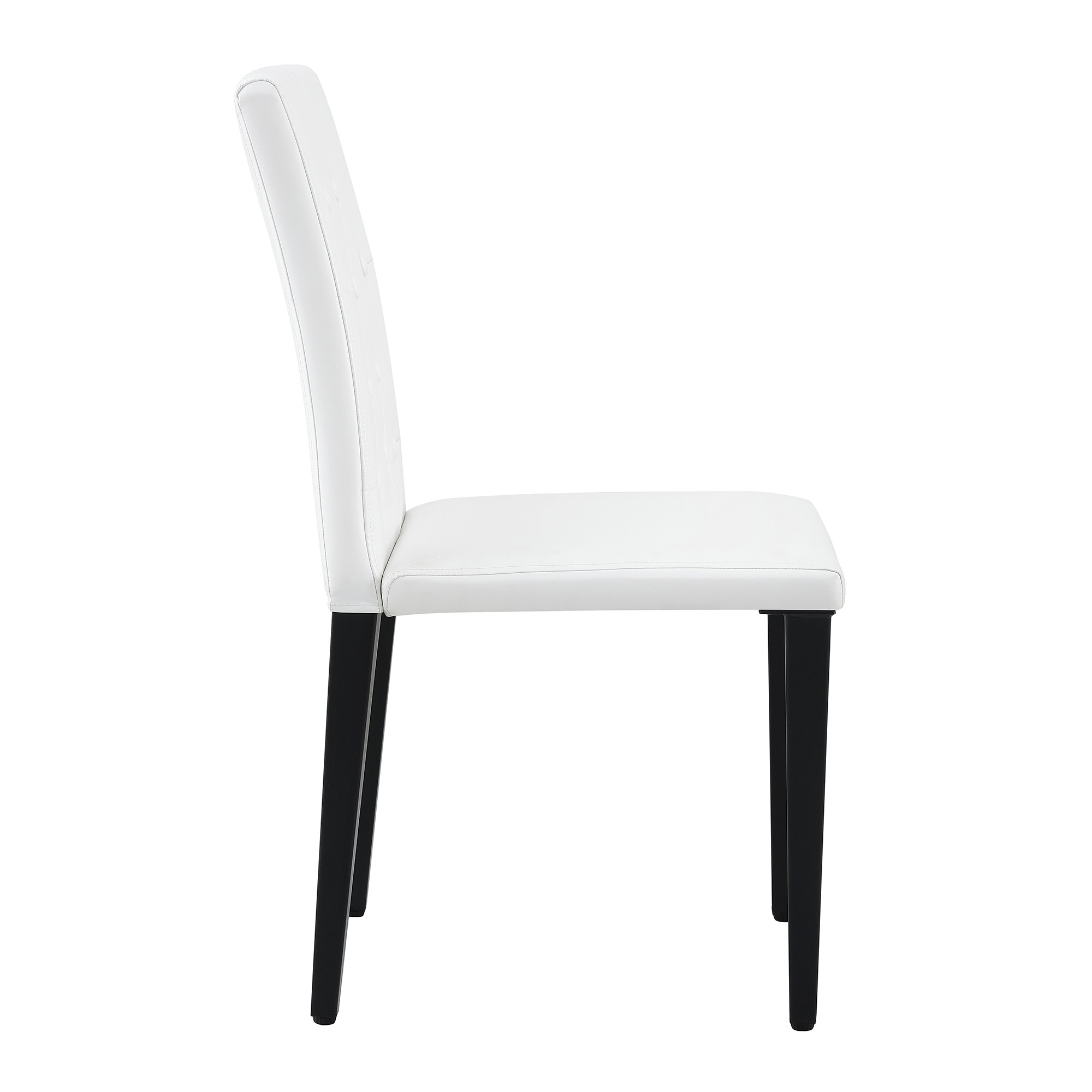 Chaise de salle à manger PU blanc, mousse 5 cm, dossier losange capitonné, pieds métal noir mat, assise 42×43 cm, pour salle à manger, design européen classique, confort durable, style luxueux, stabilité, facile entretien - image 18