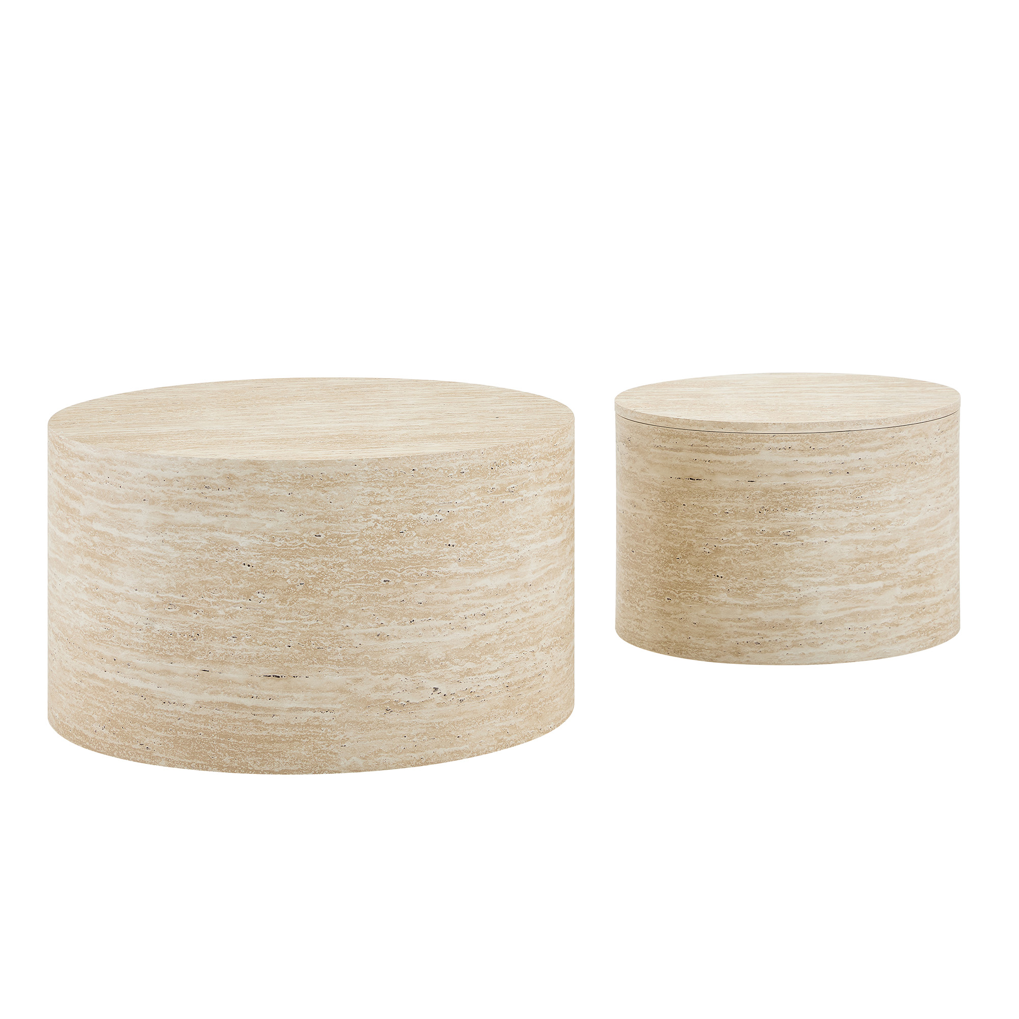 Lot de 2 tables basses gigognes, tables d’appoint Ø 62,8 cm, MDF, Effet bois naturel