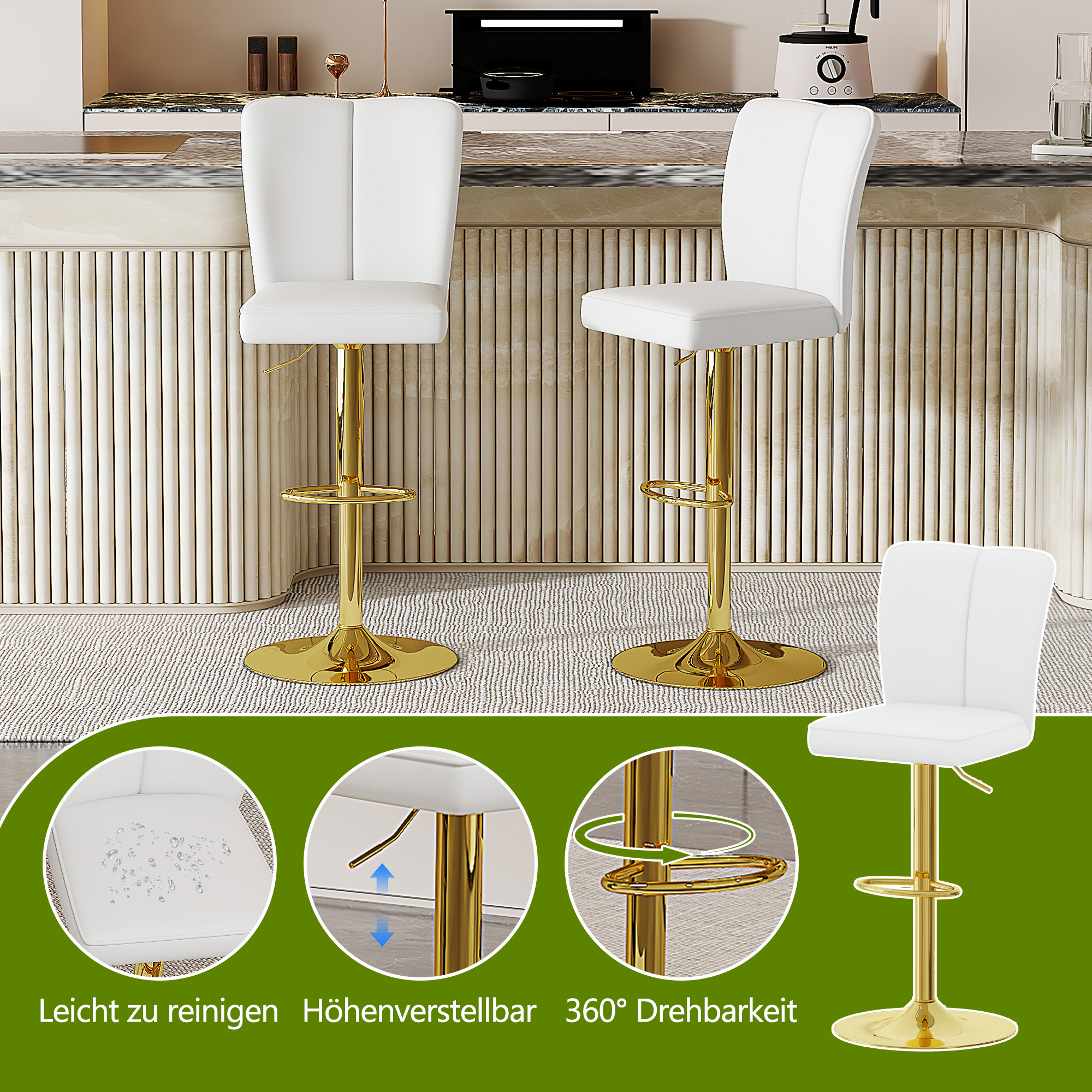 Tabouret de bar pivotant 360° réglable en hauteur - image 1