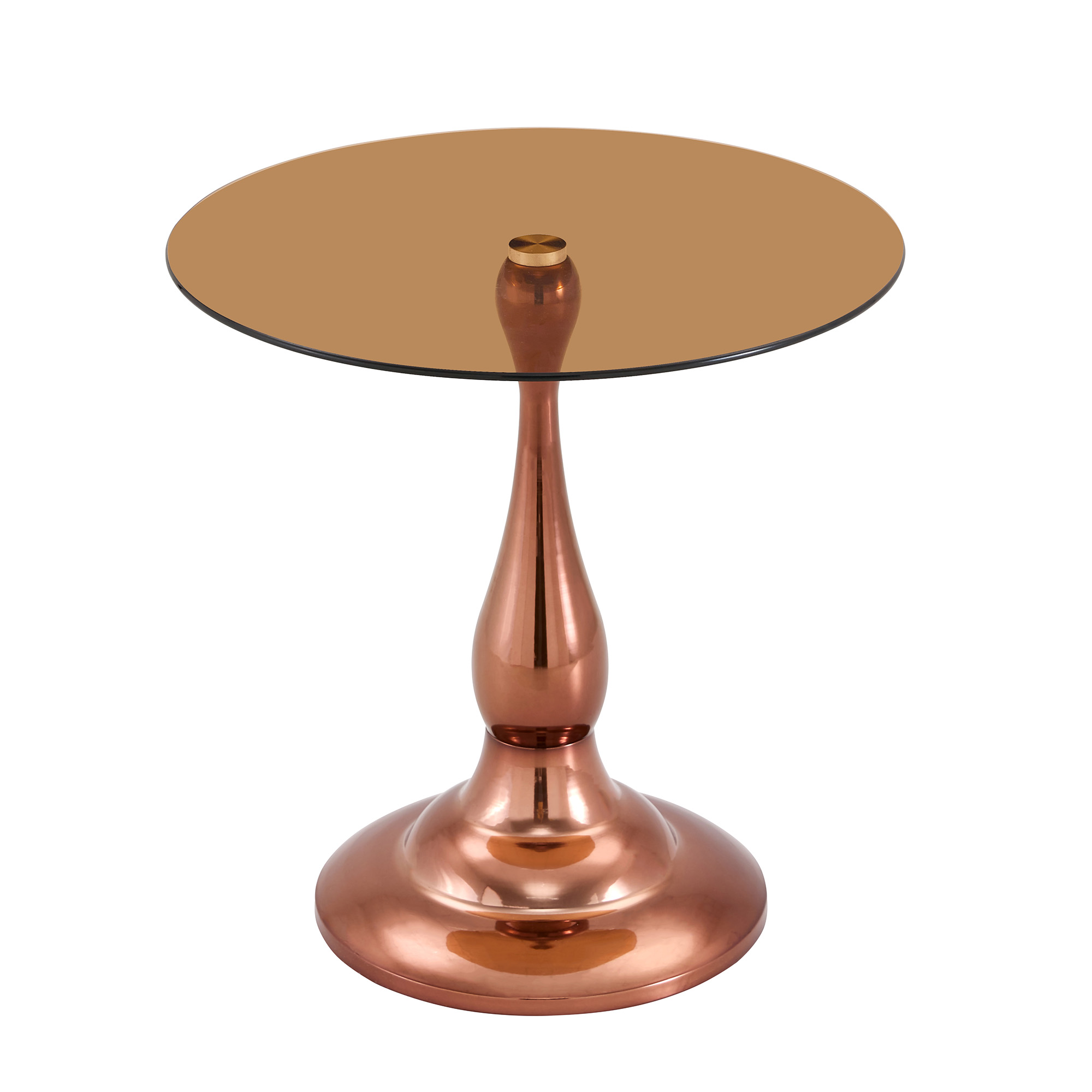 Table d’appoint ronde, table basse Ø 50 cm, verre trempé et métal, Marron