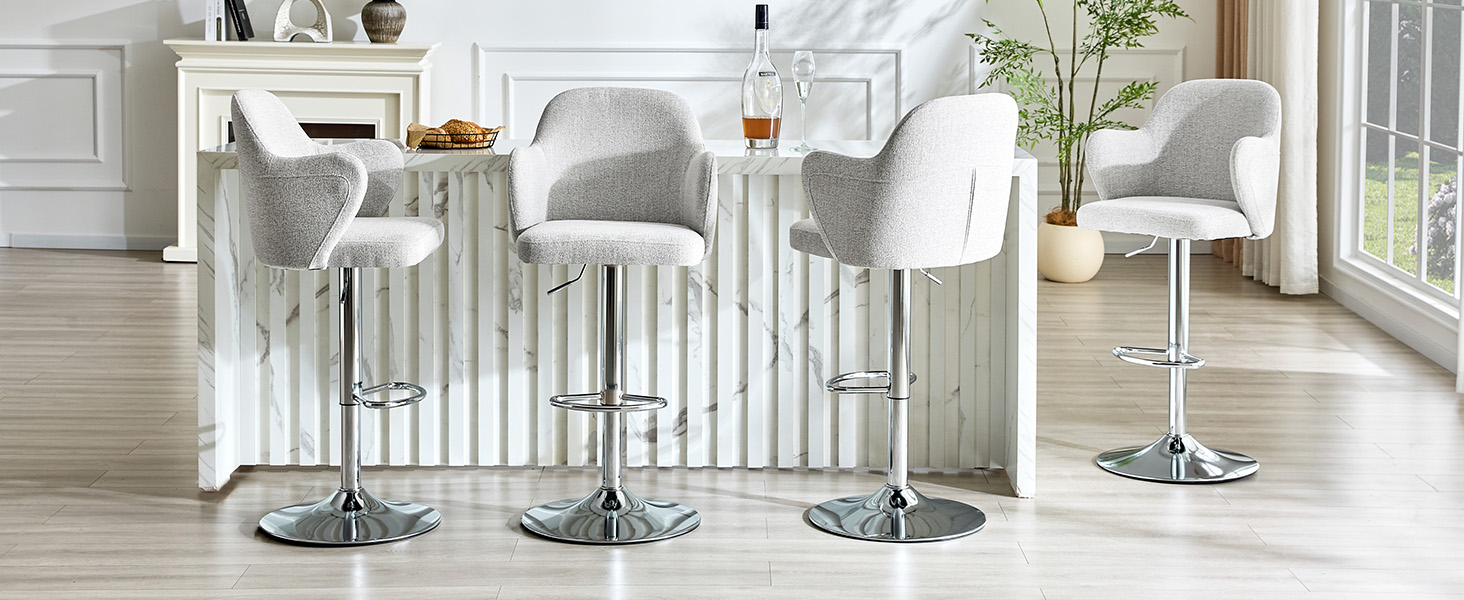 Lot de 2 tabourets de bar pivotants 360° en tissu - image 3