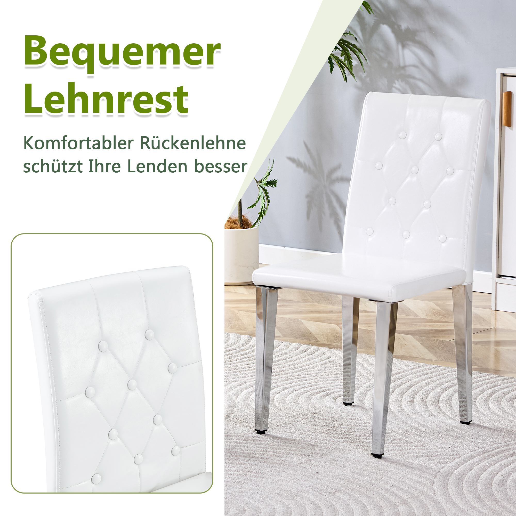 Lot de 4 chaises de salle à manger en PU blanc pur - image 2