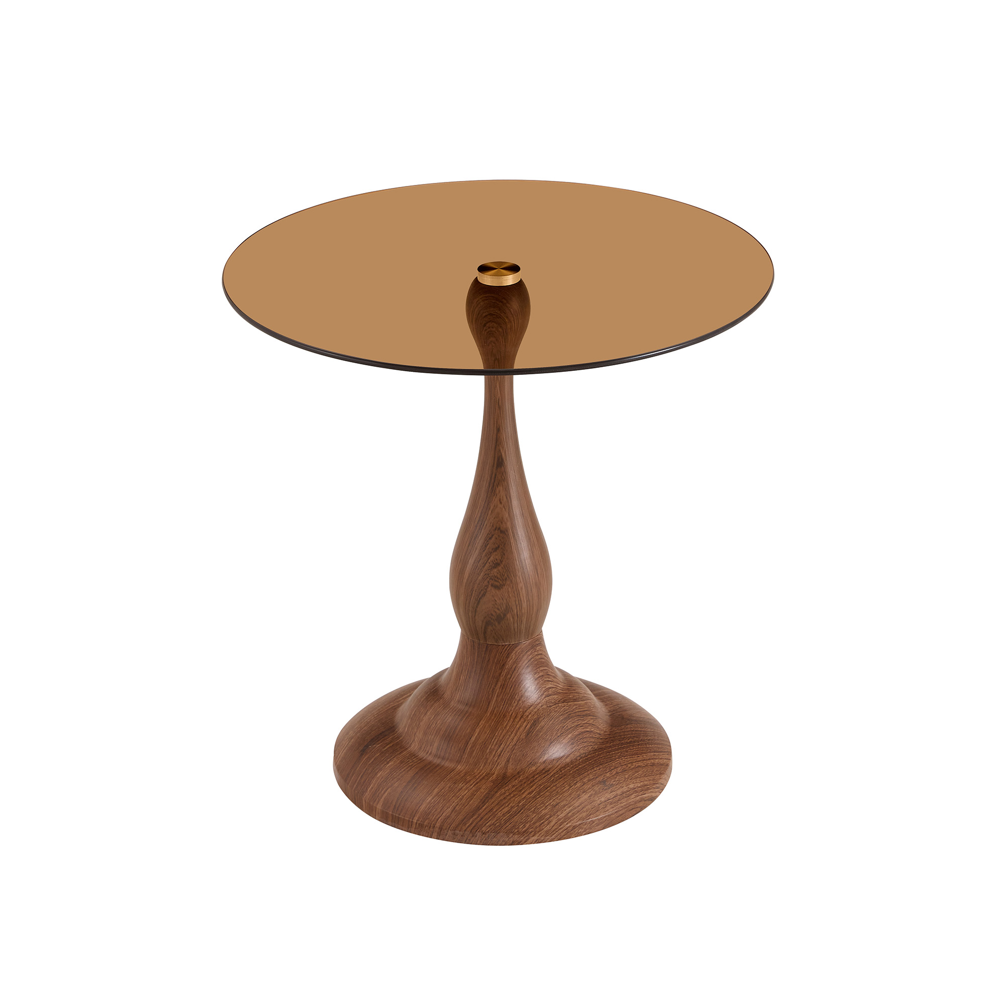 Table d’appoint ronde, table basse Ø 50 cm, verre trempé et métal, Marron