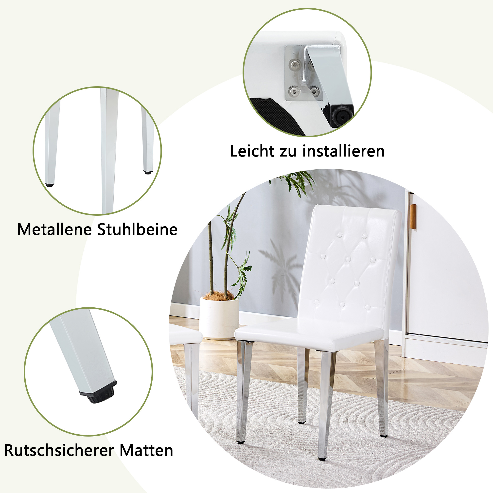 Lot de 4 chaises de salle à manger en PU blanc pur - image 1