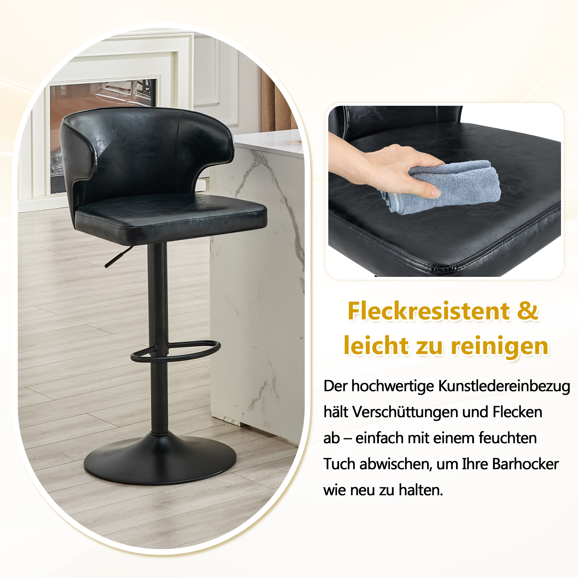Tabouret de bar, lot de 2, rotation à 360°, hauteur réglable, 49,7 x 45 x 110 cm, PU, noir - vue 8