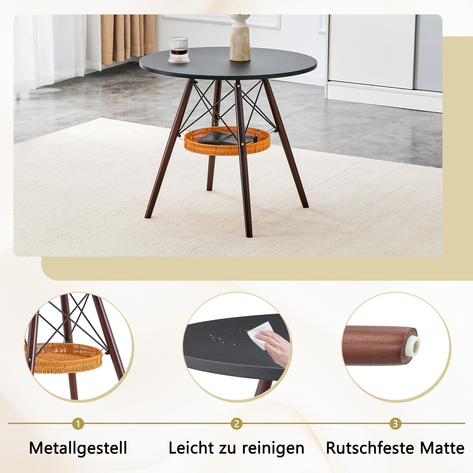 Table à manger ronde 80 cm de diamètre en MDF noir - image 5