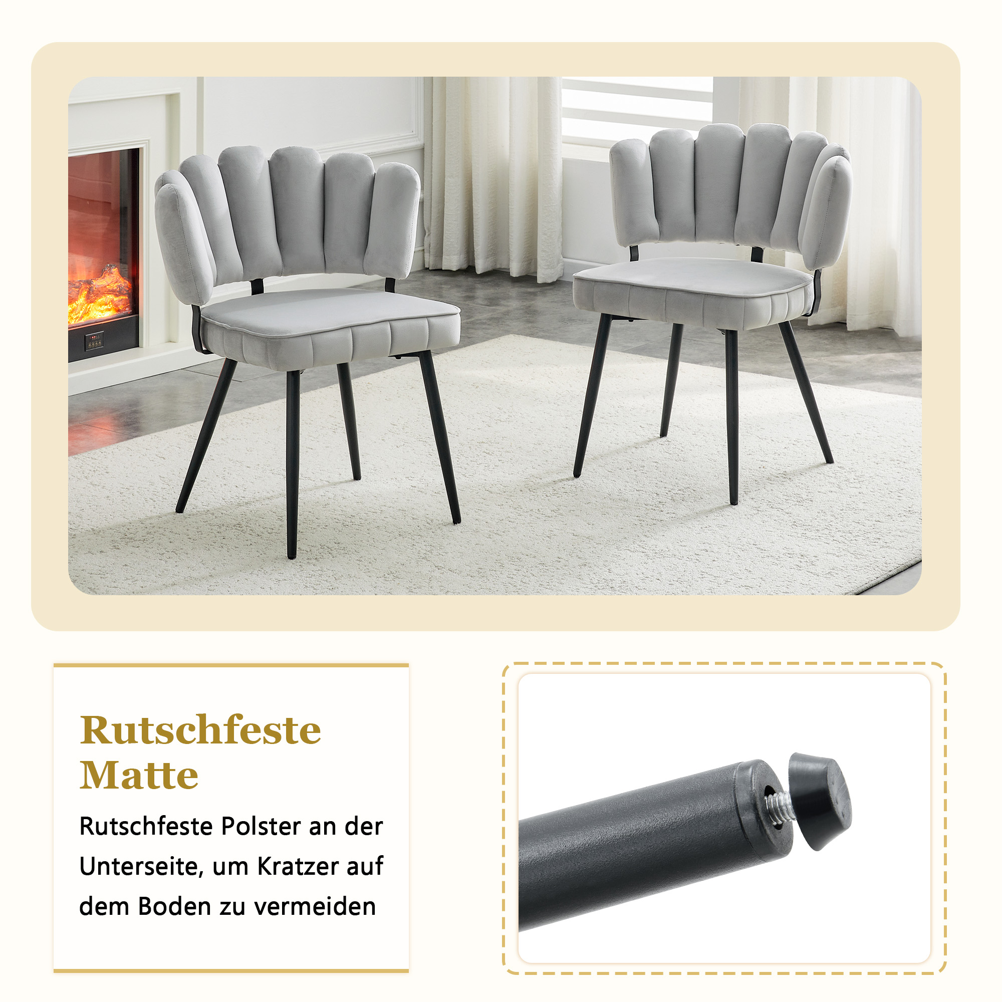 Ensemble table et chaises, 3 pièces, 1 table + 2 chaises, rangement intégré, tissu et métal, gris clair - vue 7