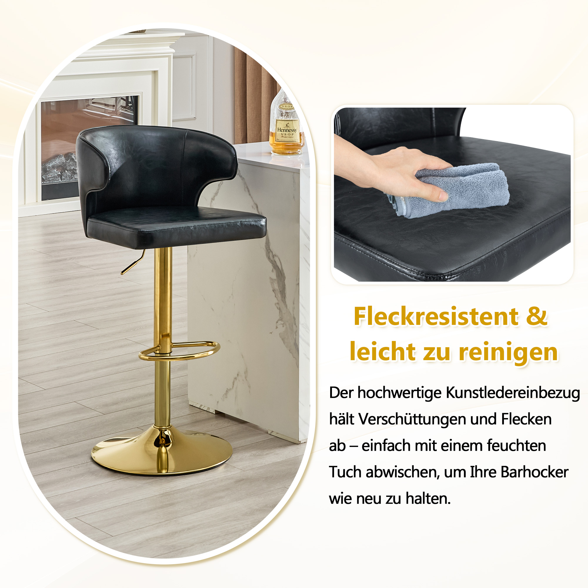 Tabouret de bar, lot de 2, rotation à 360°, hauteur réglable, 49,7 x 45 x 110 cm, PU, noir - vue 8