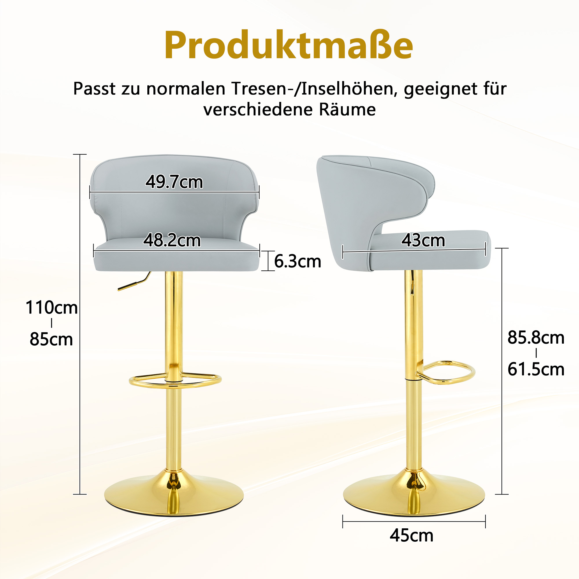 Tabouret de bar, lot de 2, rotation à 360°, hauteur réglable, 49,7 x 45 x 110 cm, PU, gris - vue 3