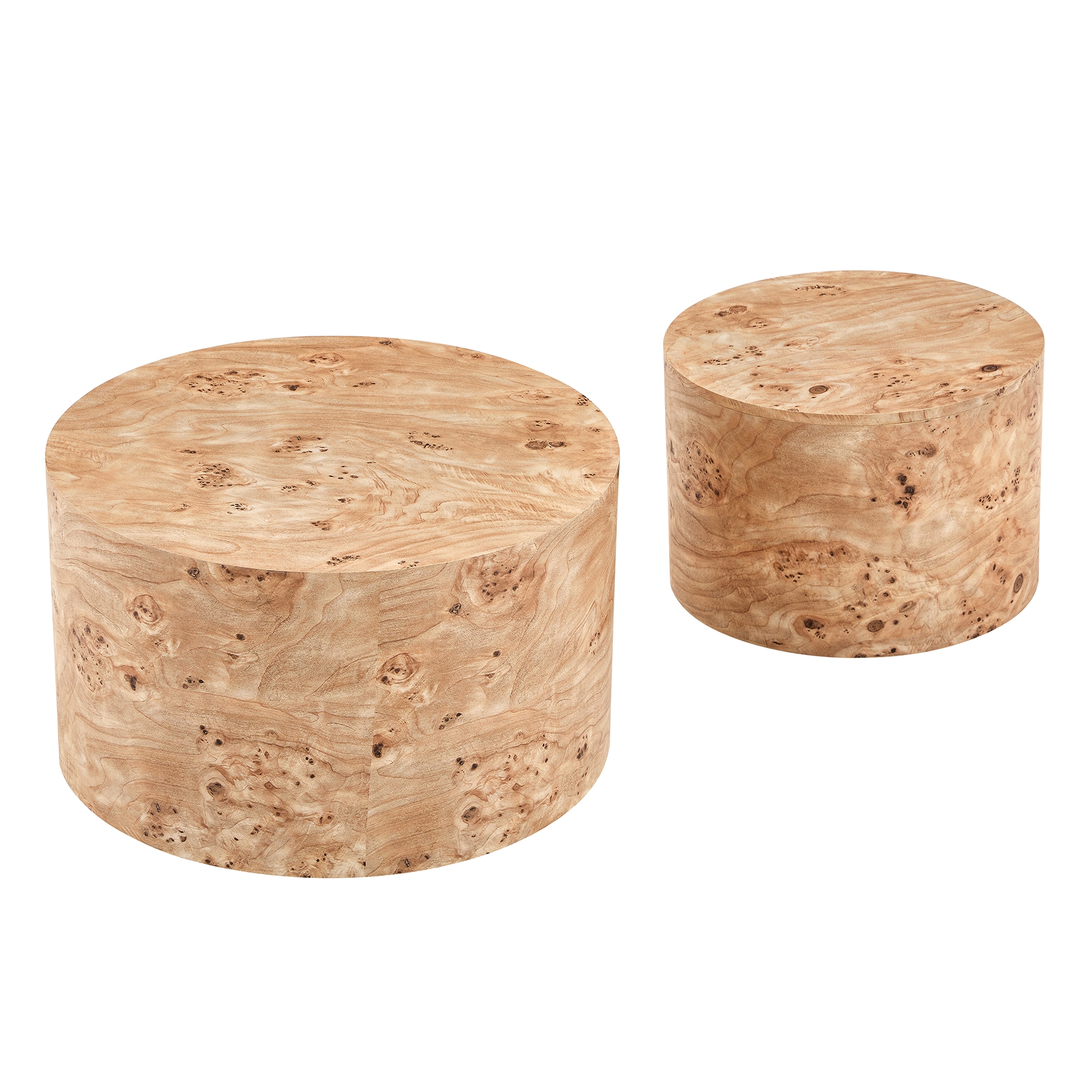 Lot de 2 tables basses gigognes, tables d’appoint Ø 62,8 cm, MDF, Effet bois naturel