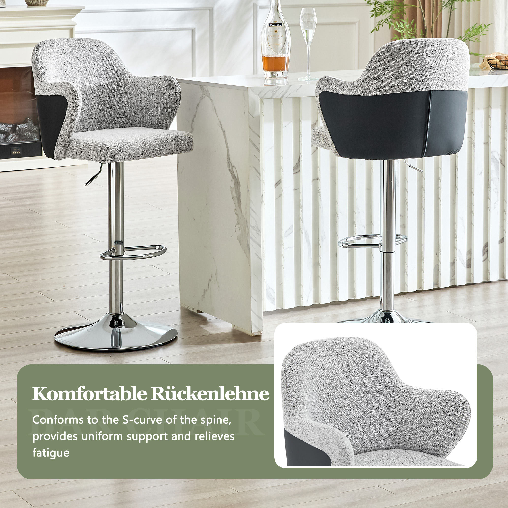 Lot de 2 tabourets de bar pivotants 360° en tissu - image 1
