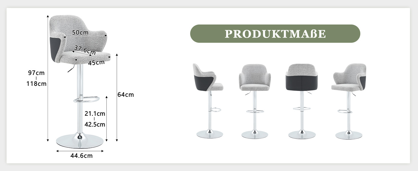 Lot de 2 tabourets de bar pivotants 360° en tissu - image 5