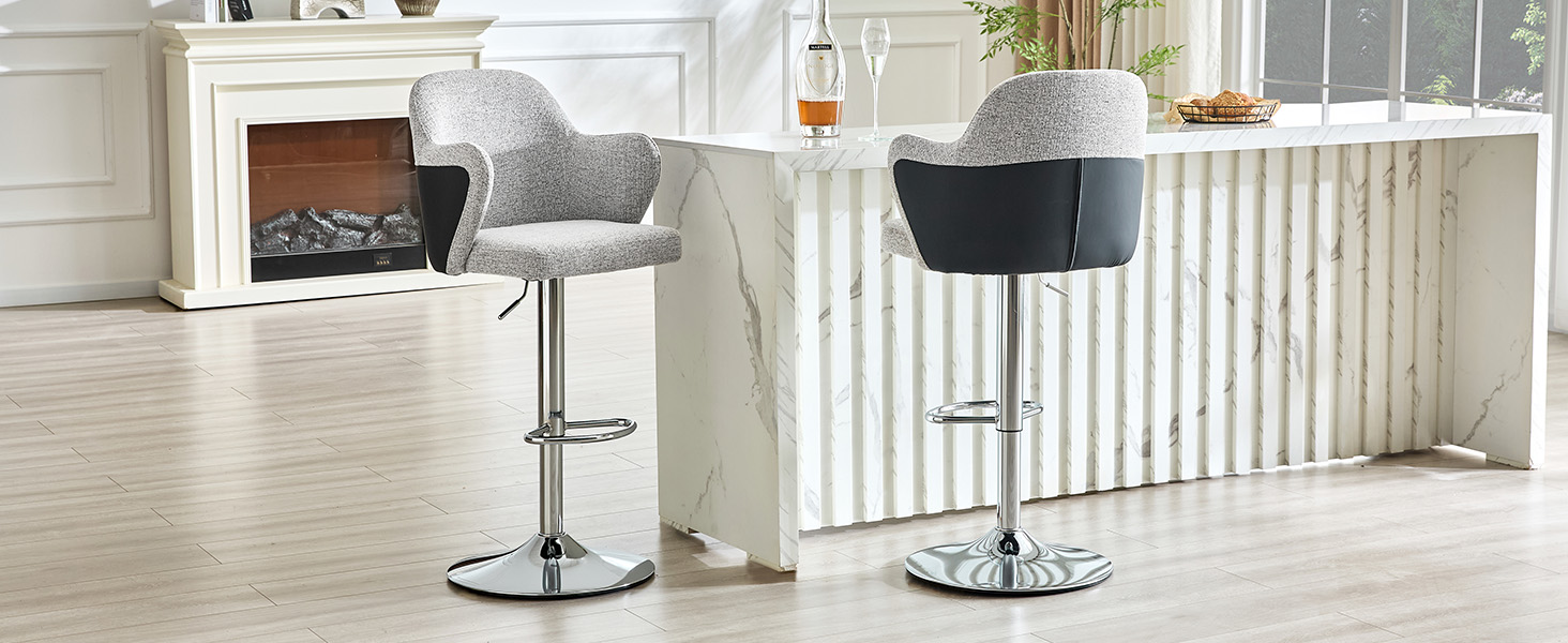 Lot de 2 tabourets de bar pivotants 360° en tissu - image 3