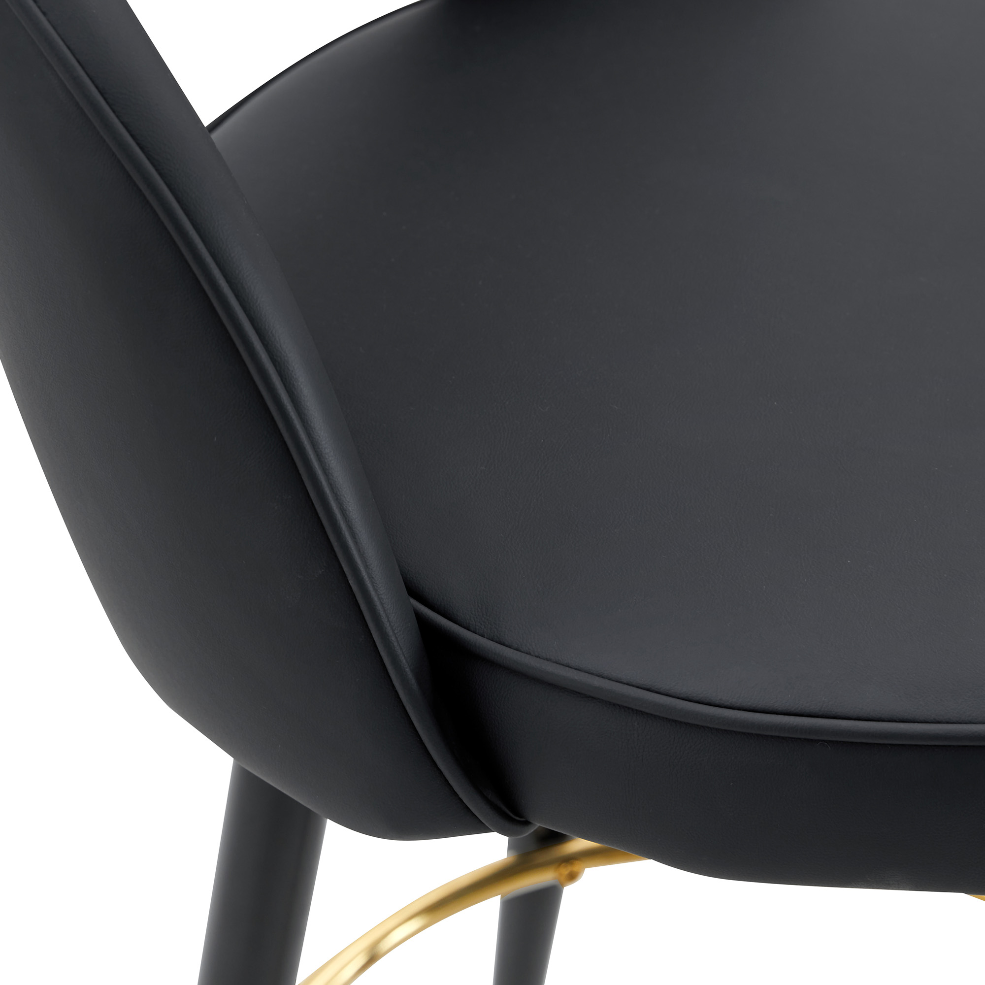 Tabouret de bar avec dossier ajouré unique, pieds métal avec accents dorés, design noir minimaliste, pour bar et cuisine, style contemporain, attire tous les regards, polyvalent, stabilité et élégance - image 11