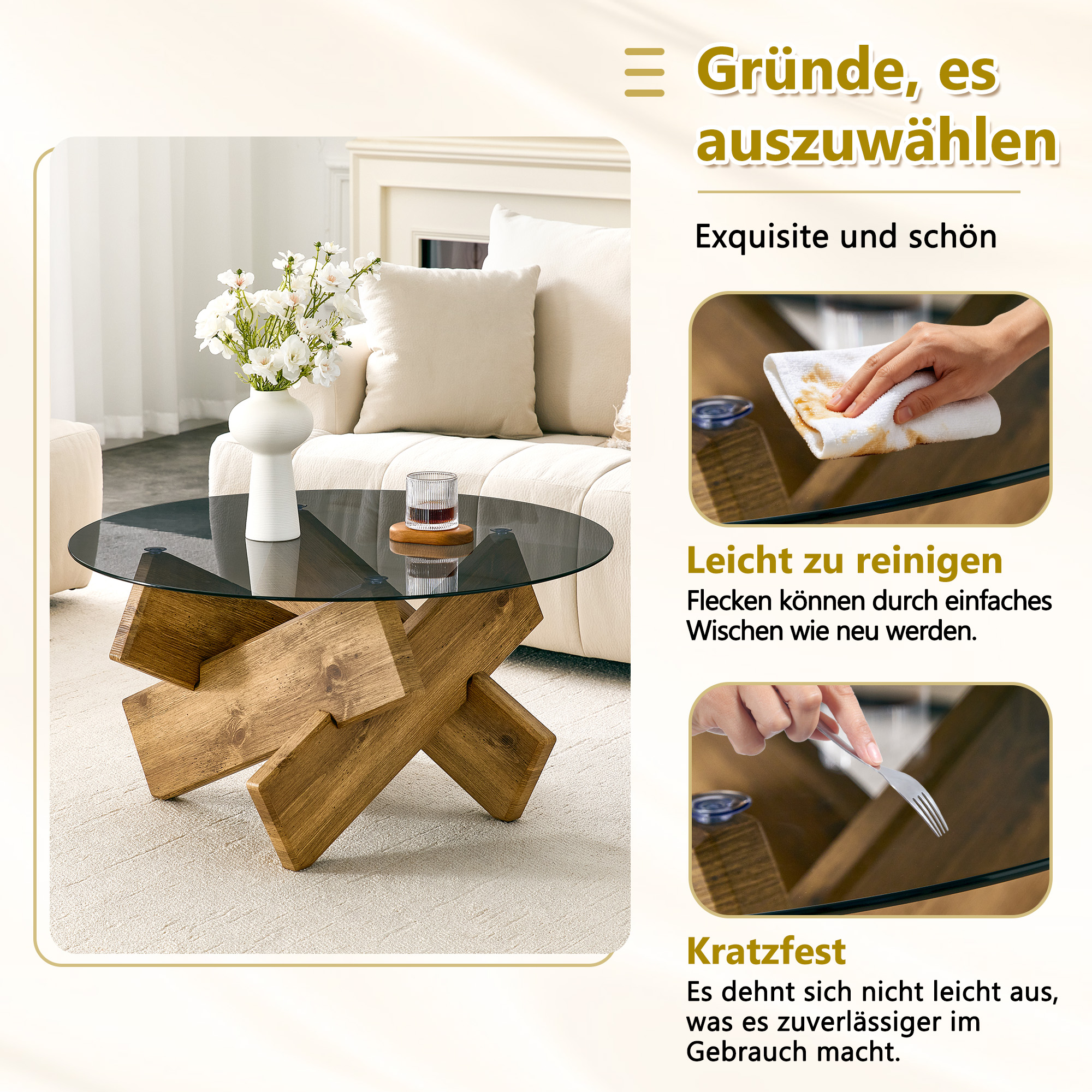 Table basse ronde moderne en verre trempé avec sou - image 7