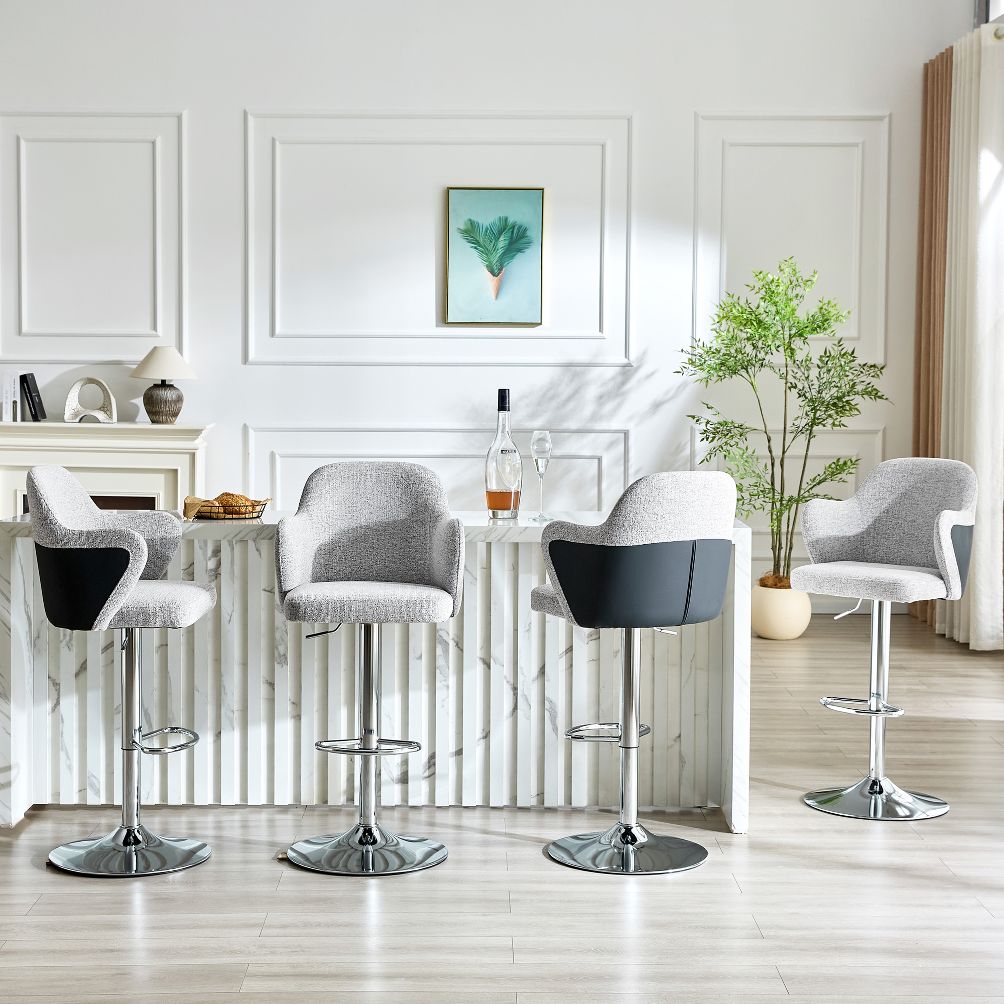 Lot de 2 tabourets de bar pivotants 360° en tissu - image 9