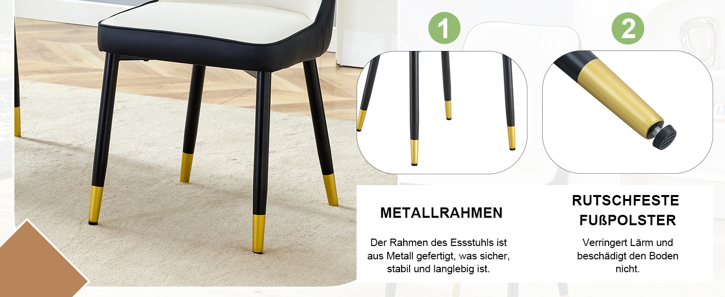 Chaise de salle à manger PU noir et blanc, mousse haute densité, dossier incliné, pieds métal, pour salle à manger et bureau, design contrasté classique, soutien lombaire, confort durable, style moderne - image 6