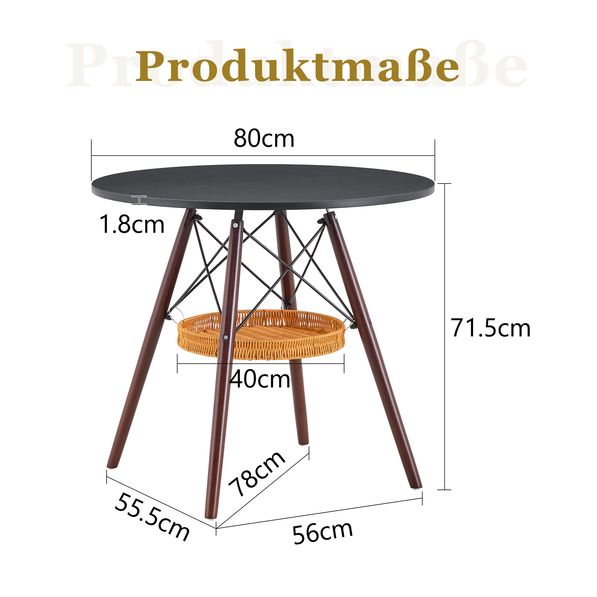 Table à manger ronde 80 cm de diamètre en MDF noir - image 4