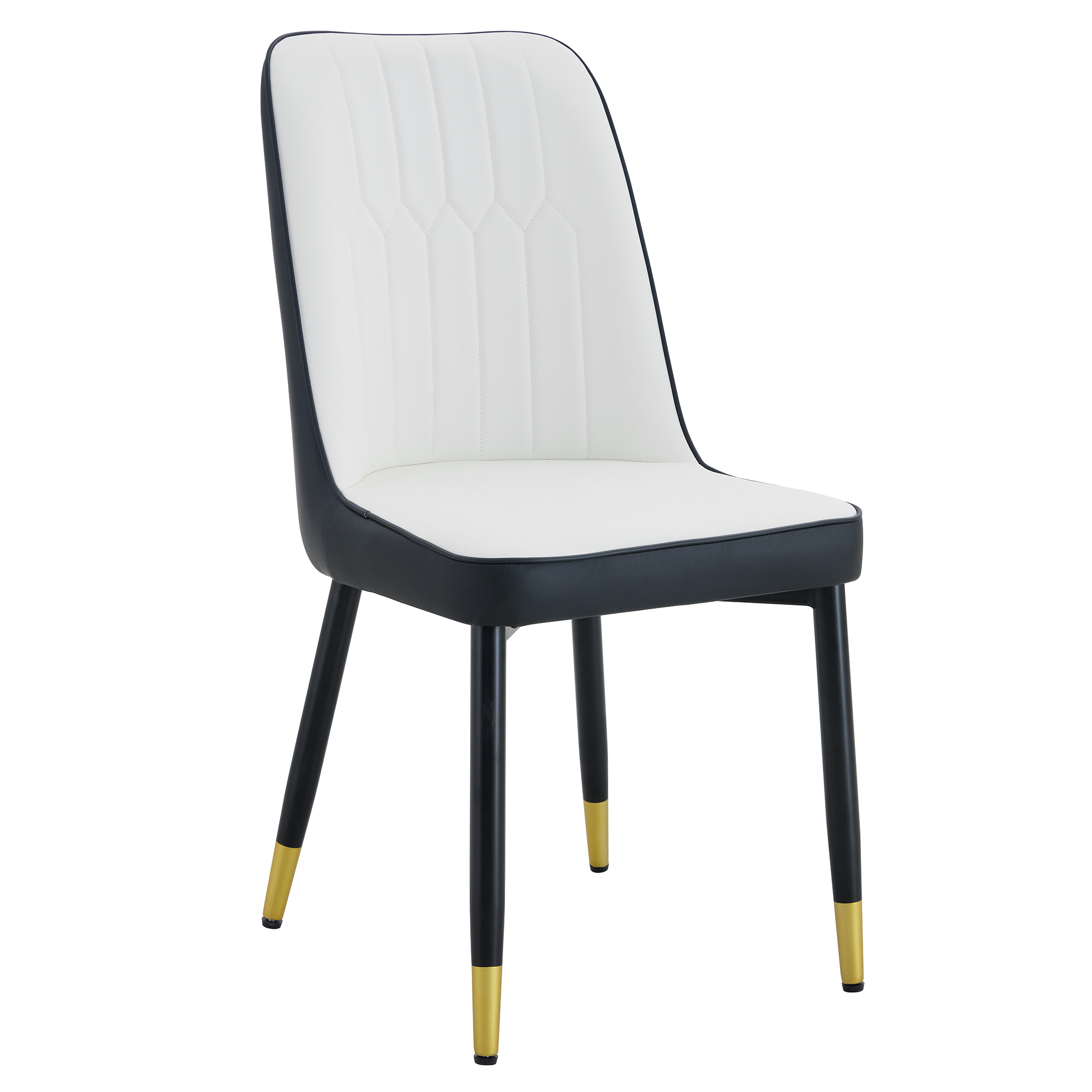Chaise de salle à manger PU noir et blanc, mousse haute densité, dossier incliné, pieds métal, pour salle à manger et bureau, design contrasté classique, soutien lombaire, confort durable, style moderne - image 15