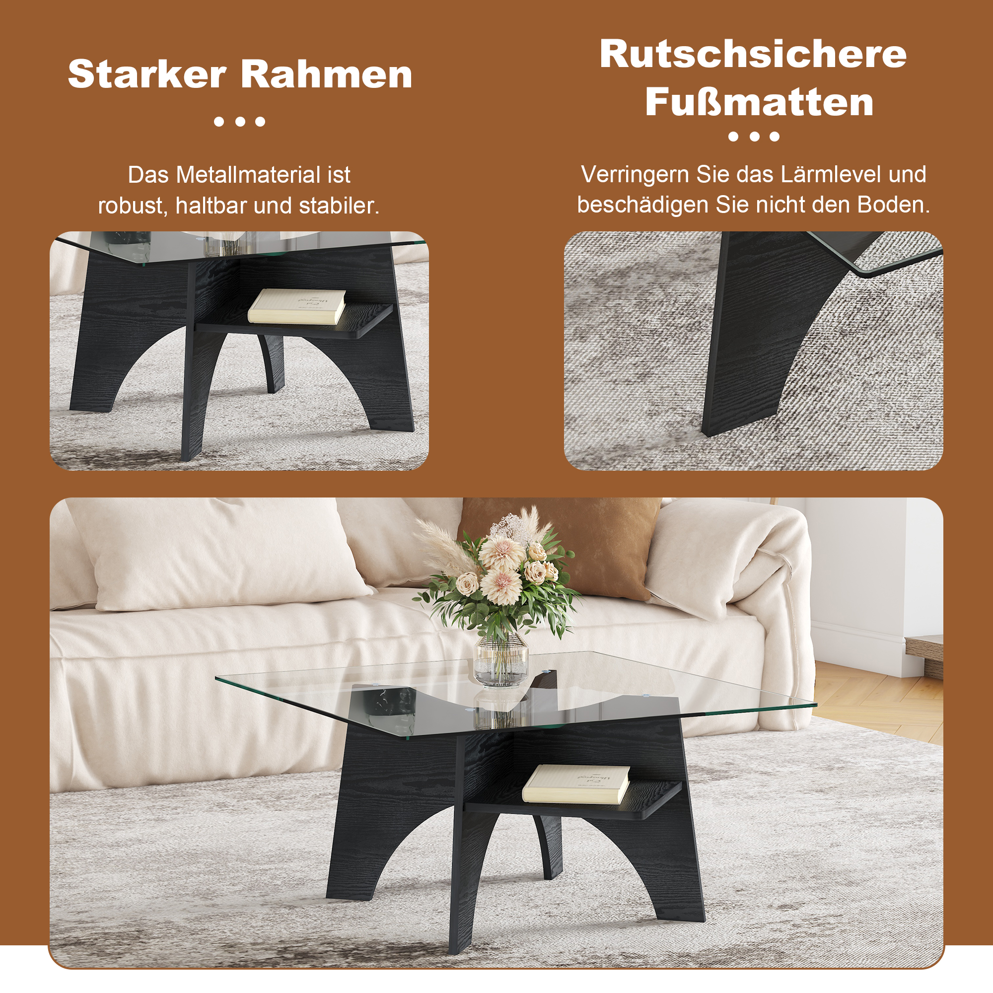 Table basse carrée 80 cm en verre de sécurité avec - image 5