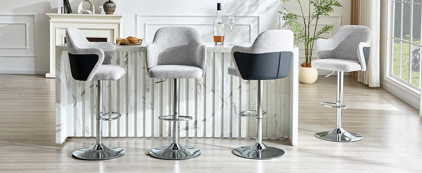 Lot de 2 tabourets de bar pivotants 360° en tissu - image 4