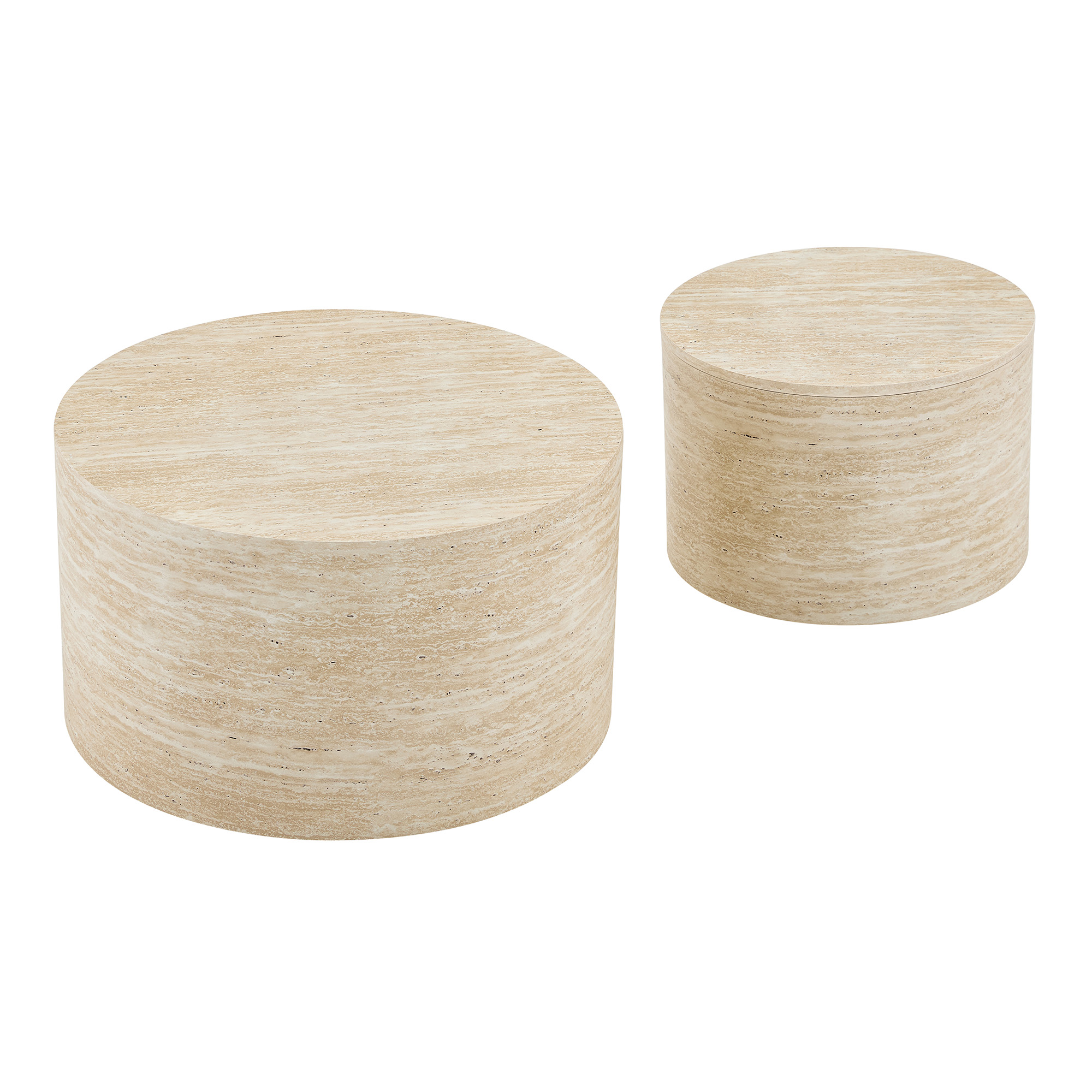 Lot de 2 tables basses gigognes, tables d’appoint Ø 62,8 cm, MDF, Effet bois naturel